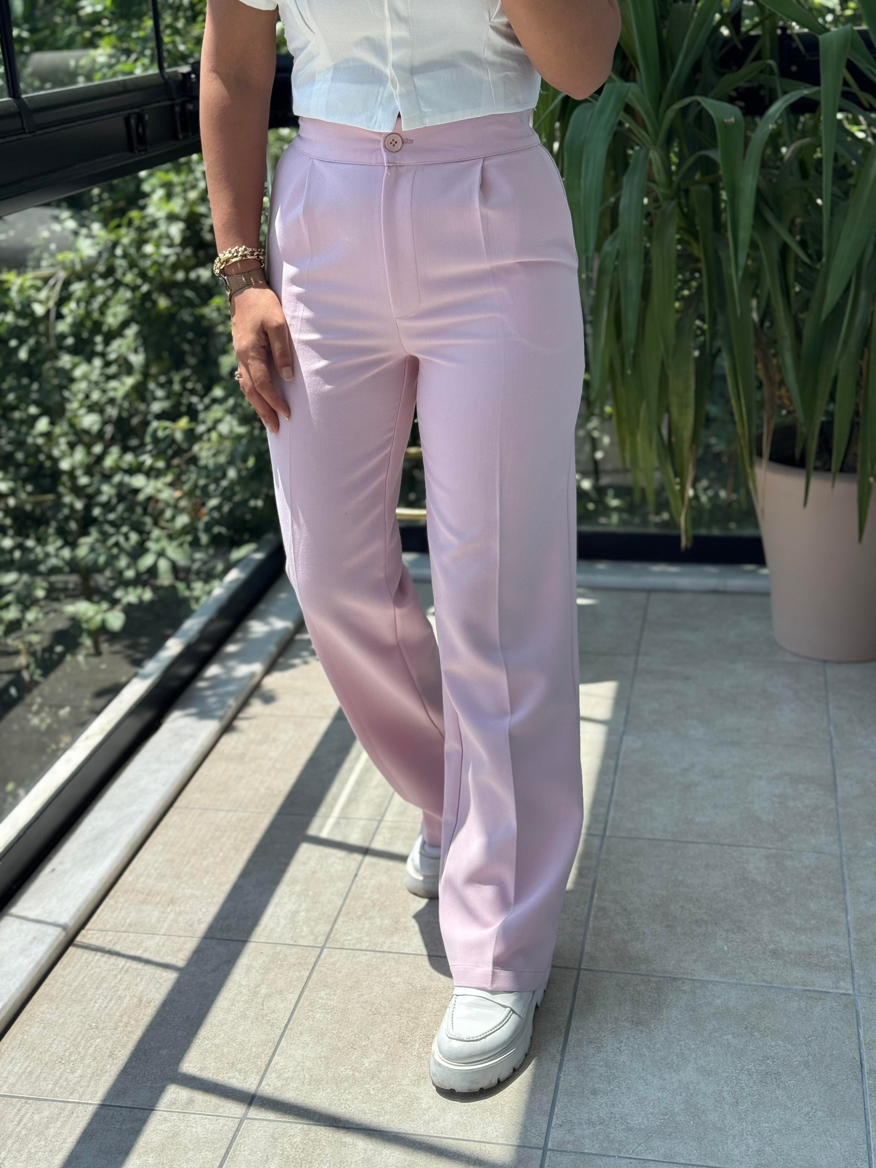 Arka Beli Lastikli Palazzo Kumaş Pantolon Pembe