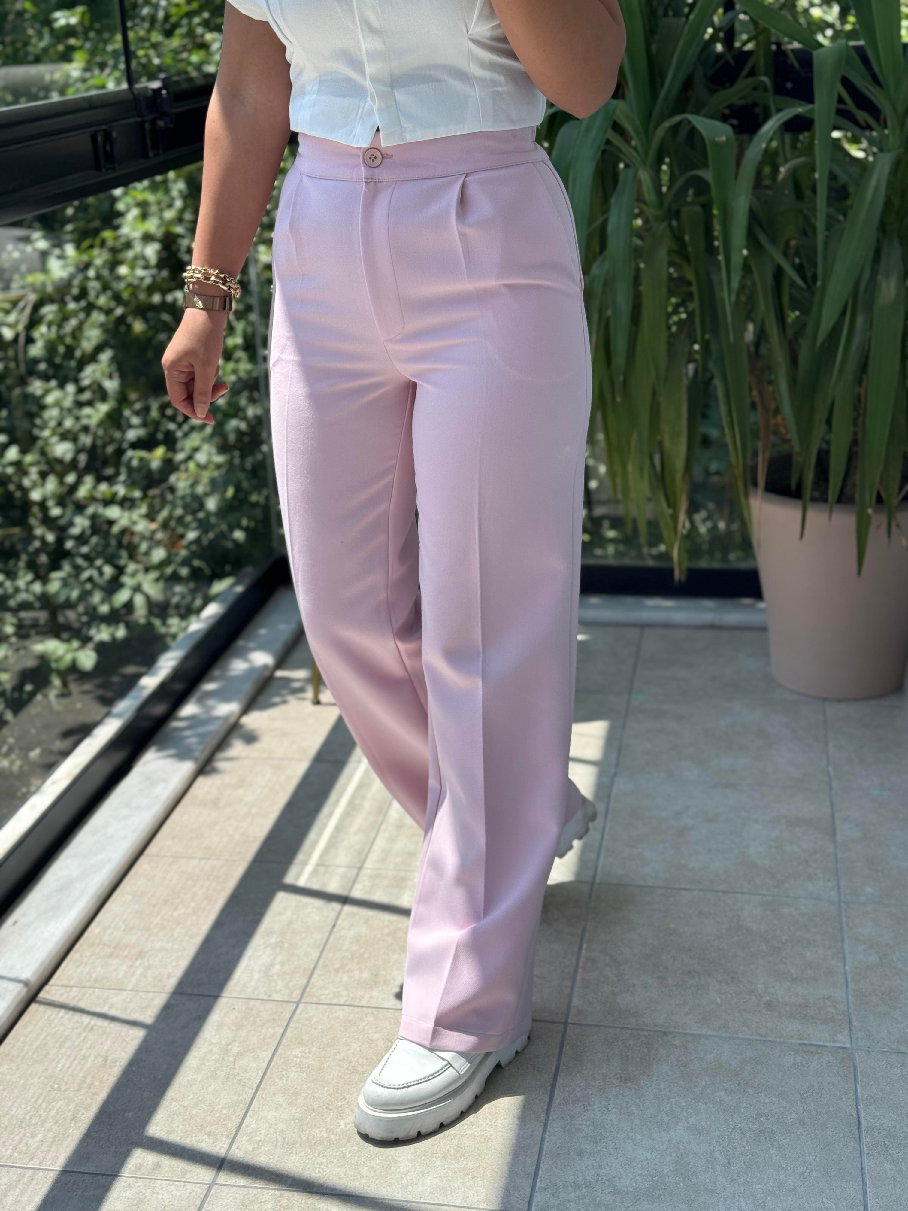 Arka Beli Lastikli Palazzo Kumaş Pantolon Pembe