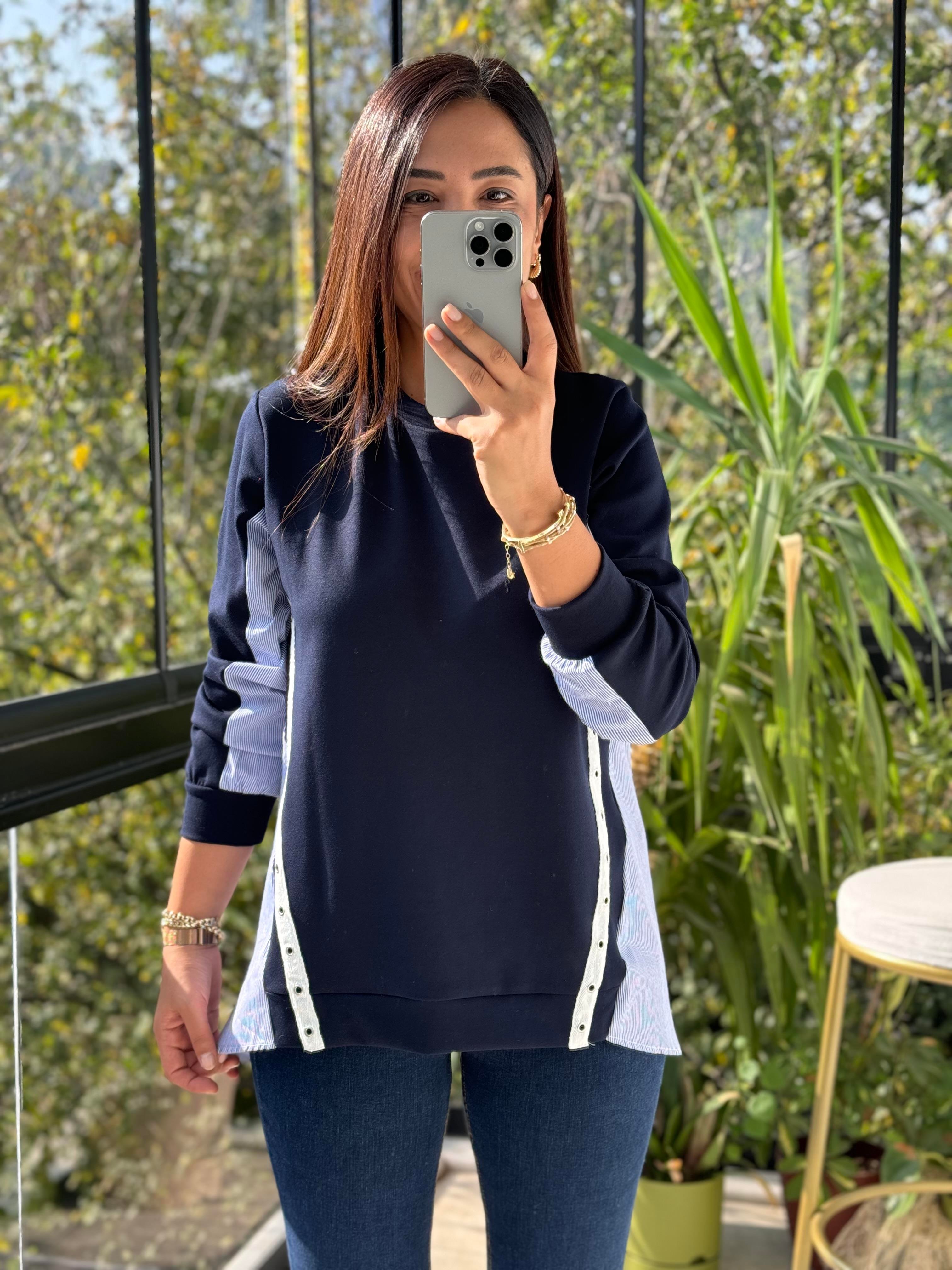 Arkası Gömlekli Sweatshirt Lacivert