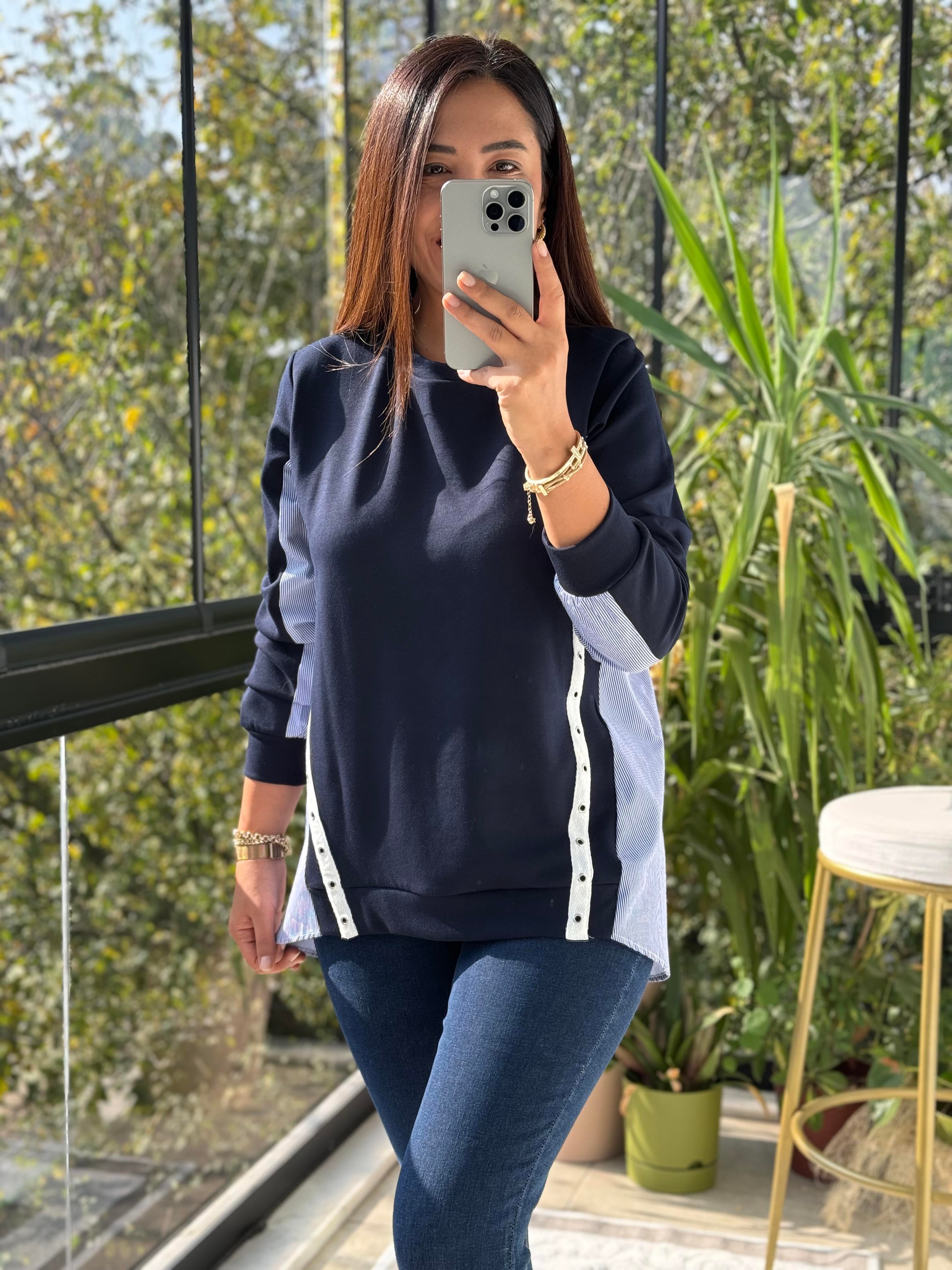 Arkası Gömlekli Sweatshirt Lacivert