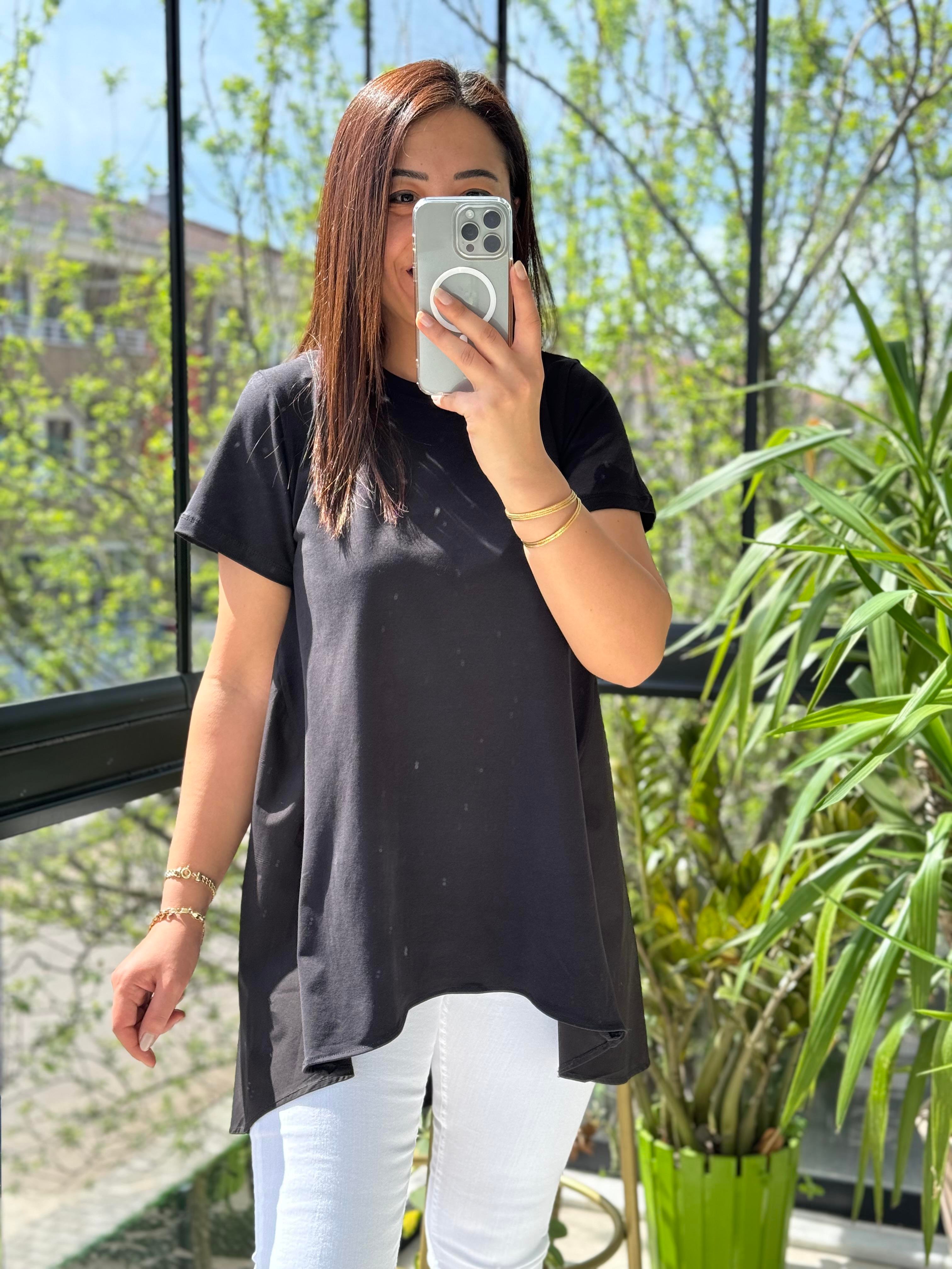 Arkası Poplin Tişört Siyah