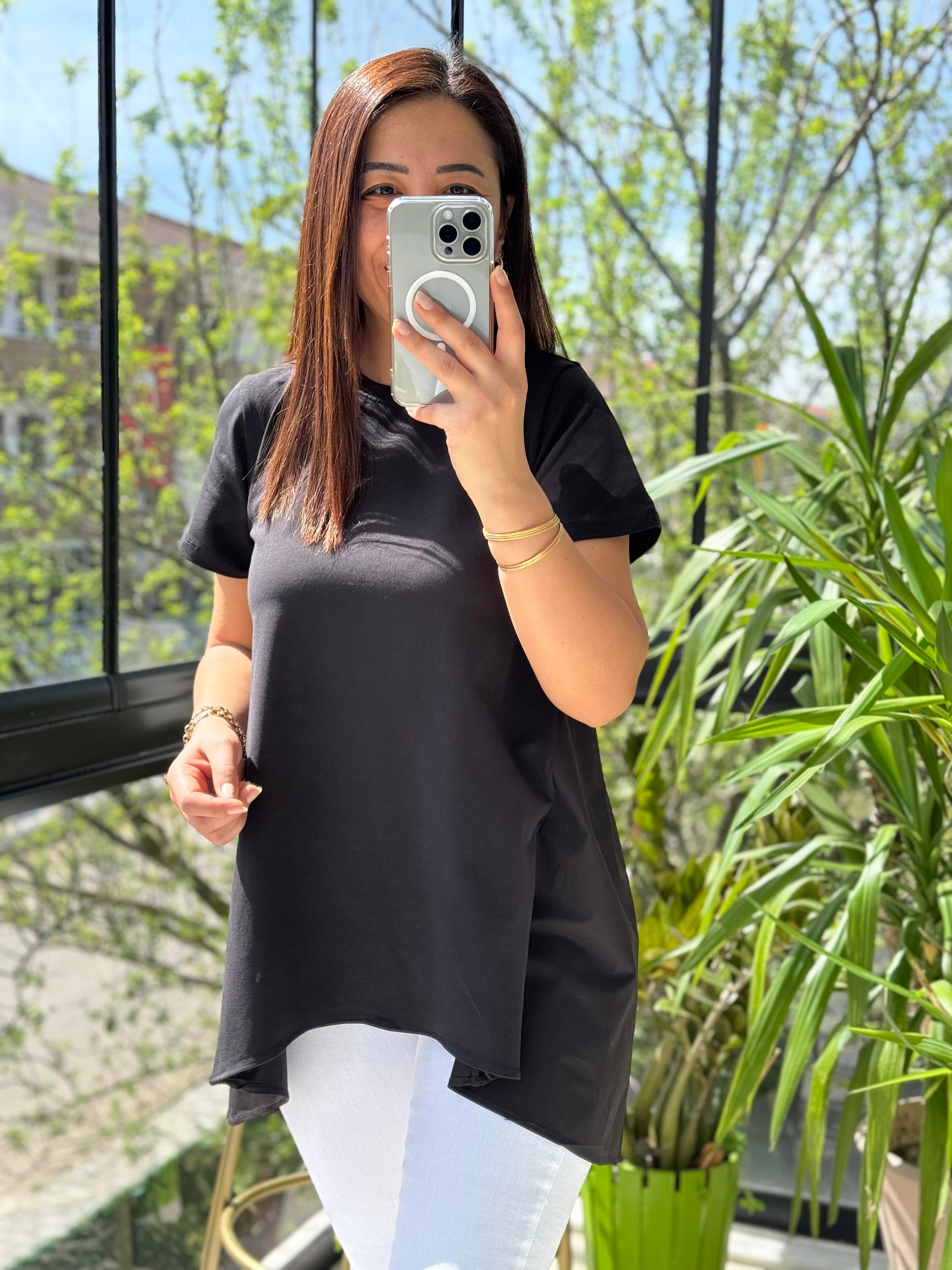 Arkası Poplin Tişört Siyah