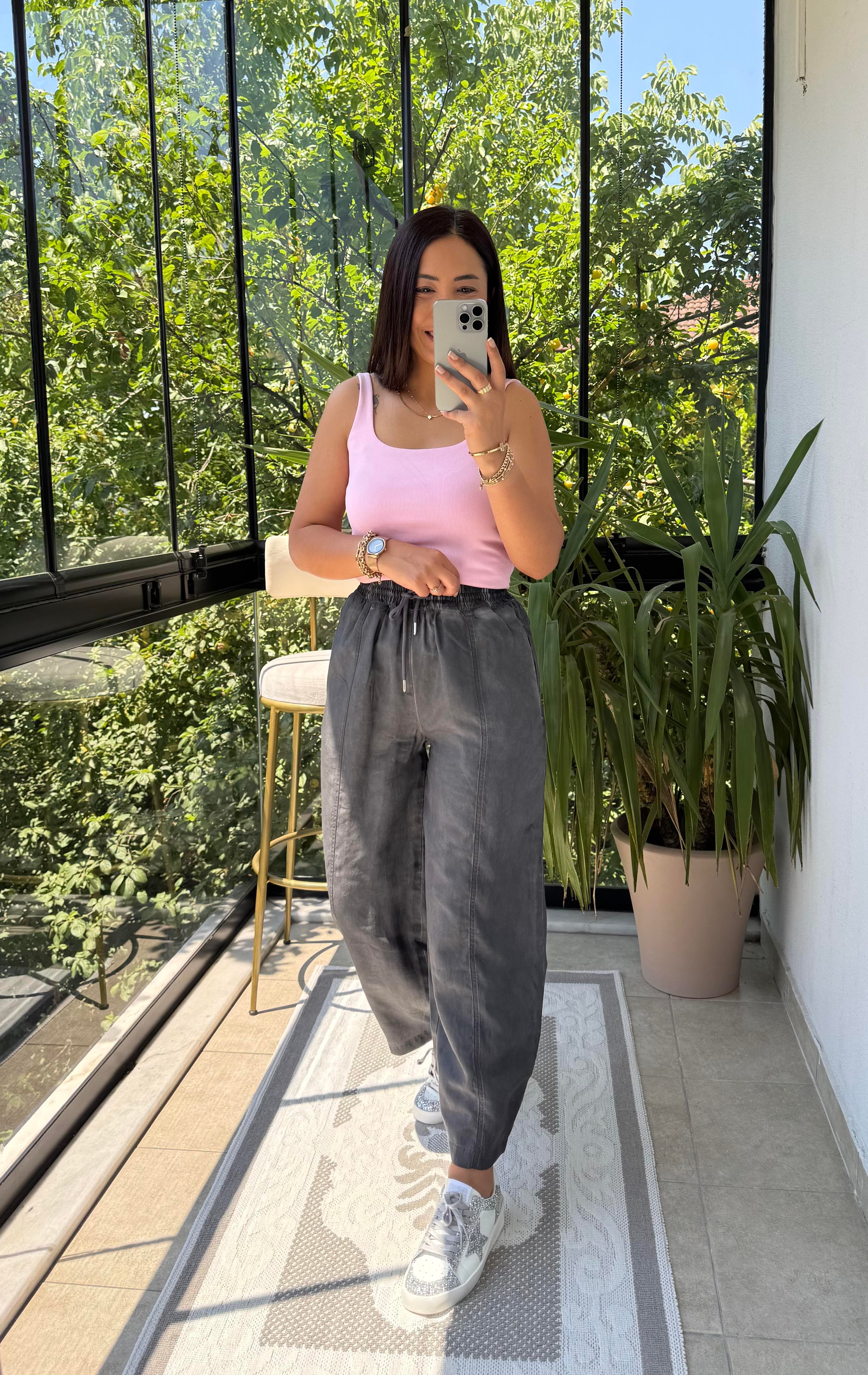 Asit Yıkamalı Bagi Pantolon Antrasit