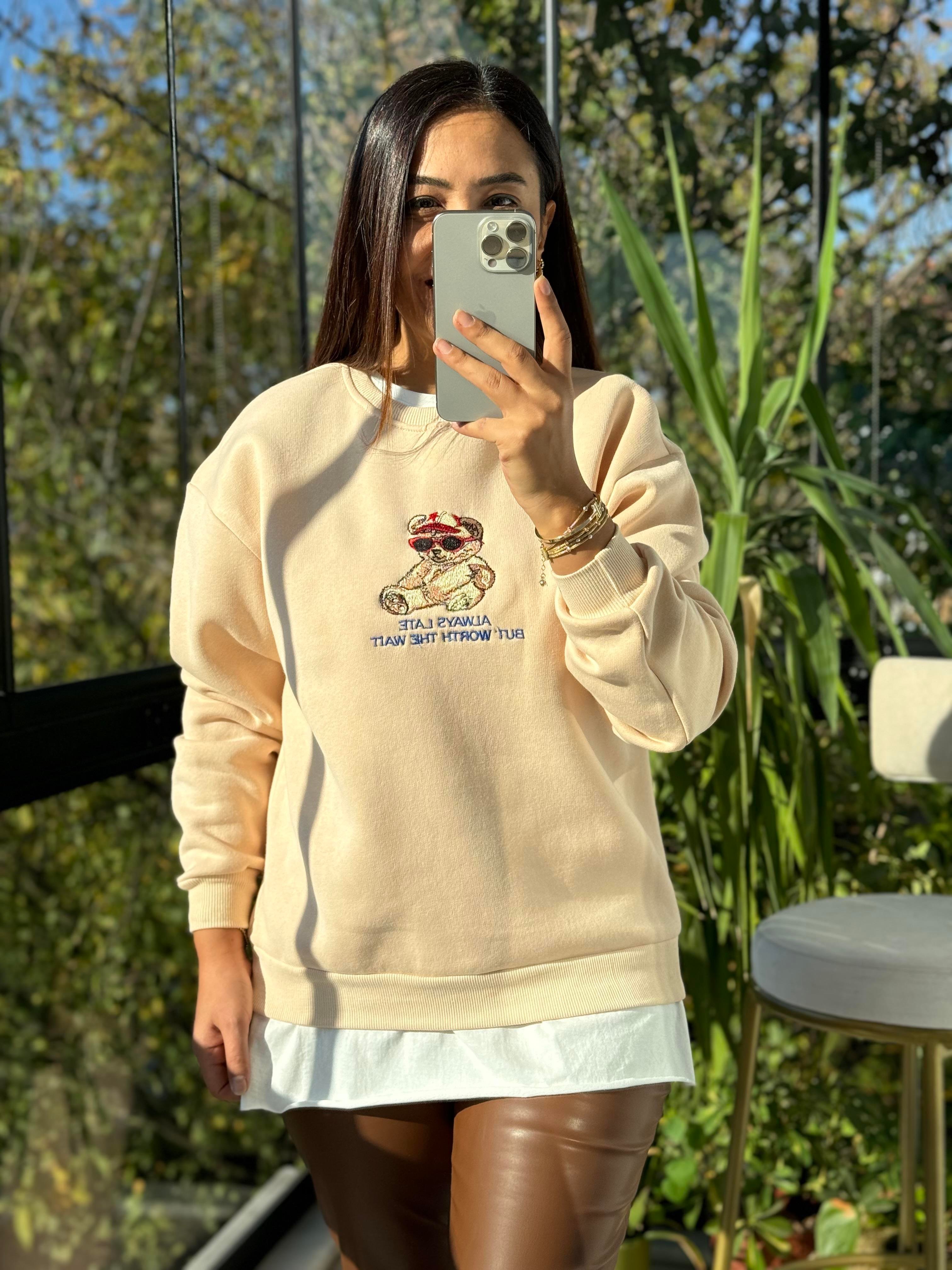 Ayıcıklı Sweatshirt Bej