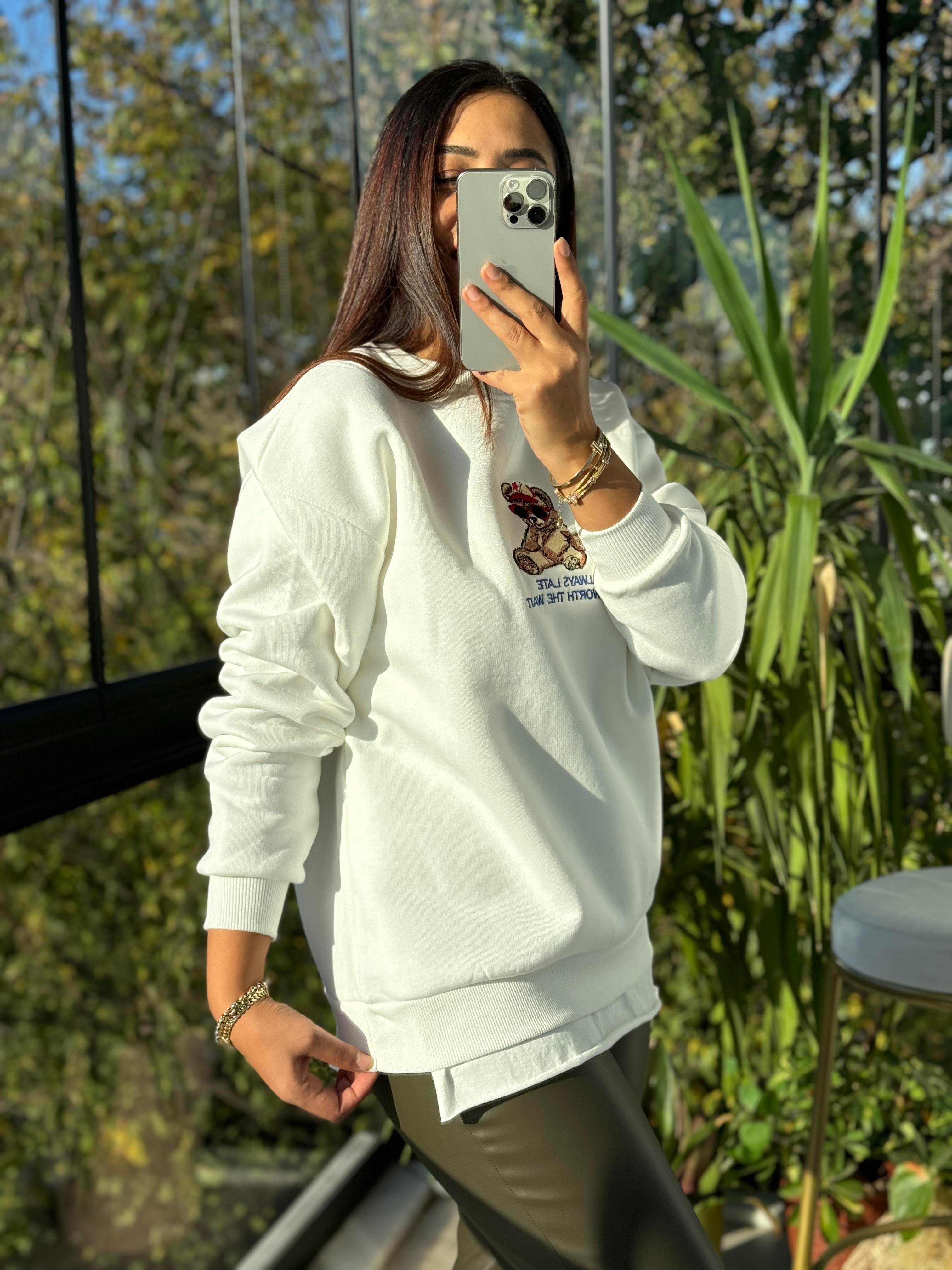 Ayıcıklı Sweatshirt Beyaz