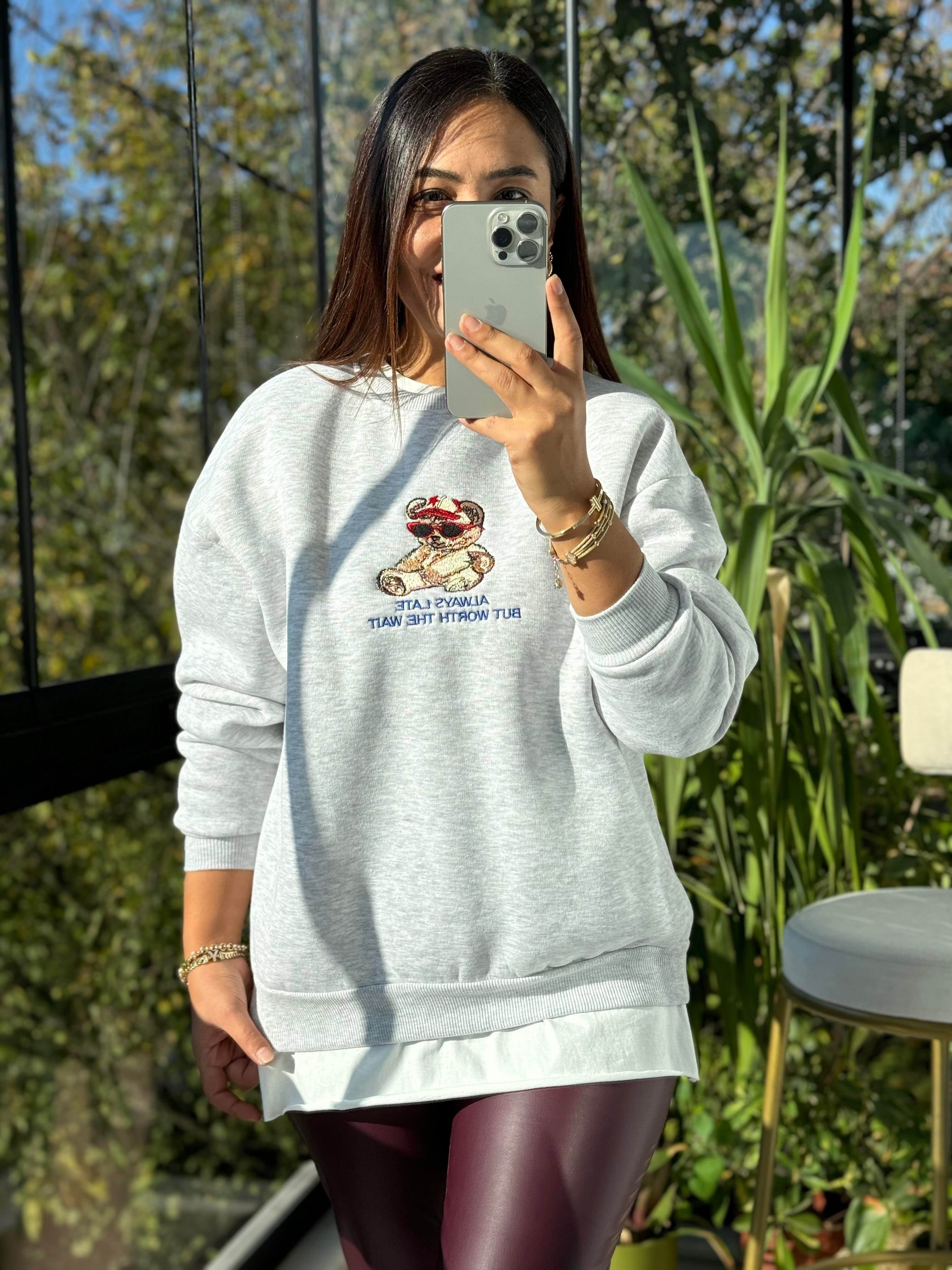 Ayıcıklı Sweatshirt Gri