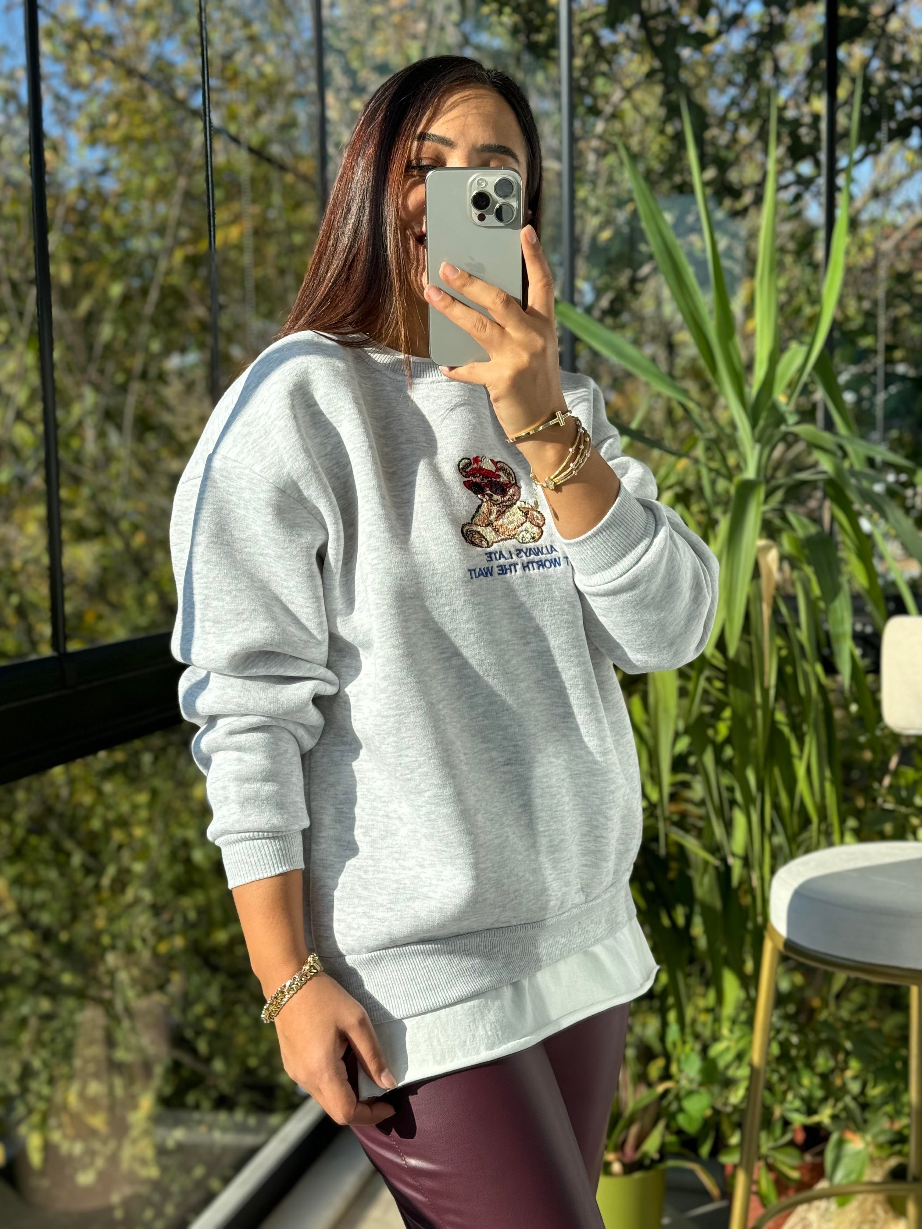 Ayıcıklı Sweatshirt Gri