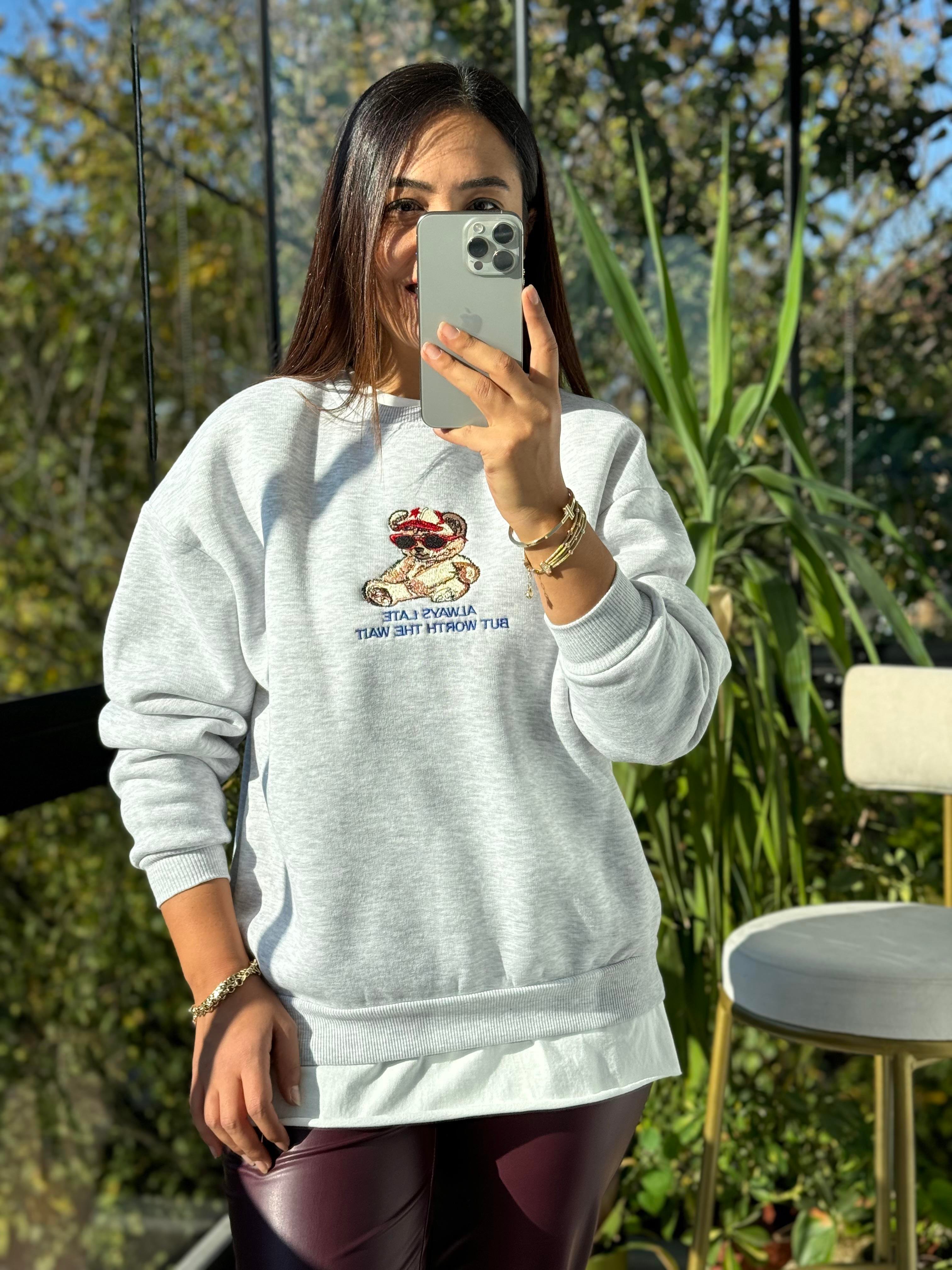 Ayıcıklı Sweatshirt Gri