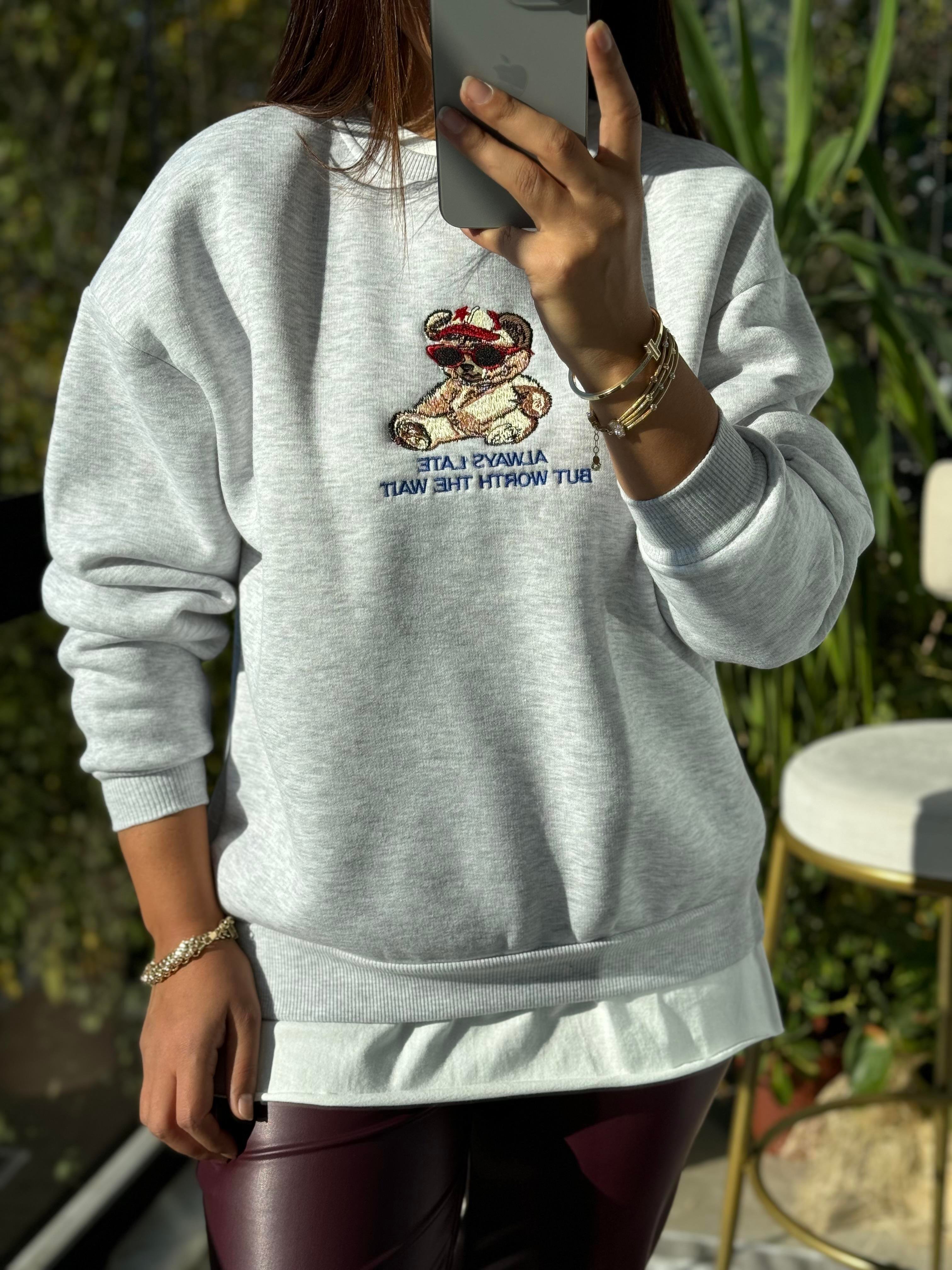 Ayıcıklı Sweatshirt Gri