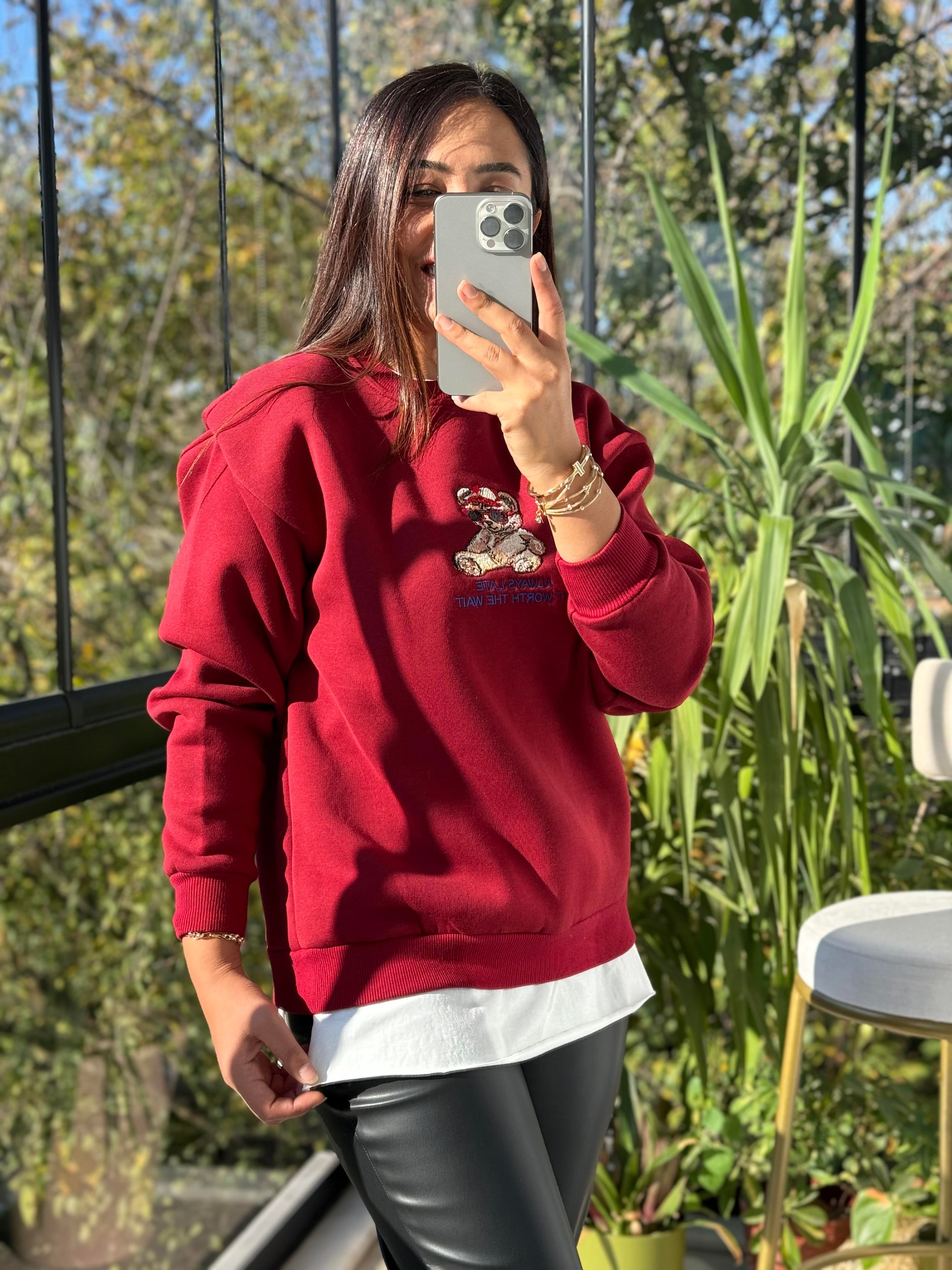 Ayıcıklı Sweatshirt Kırmızı