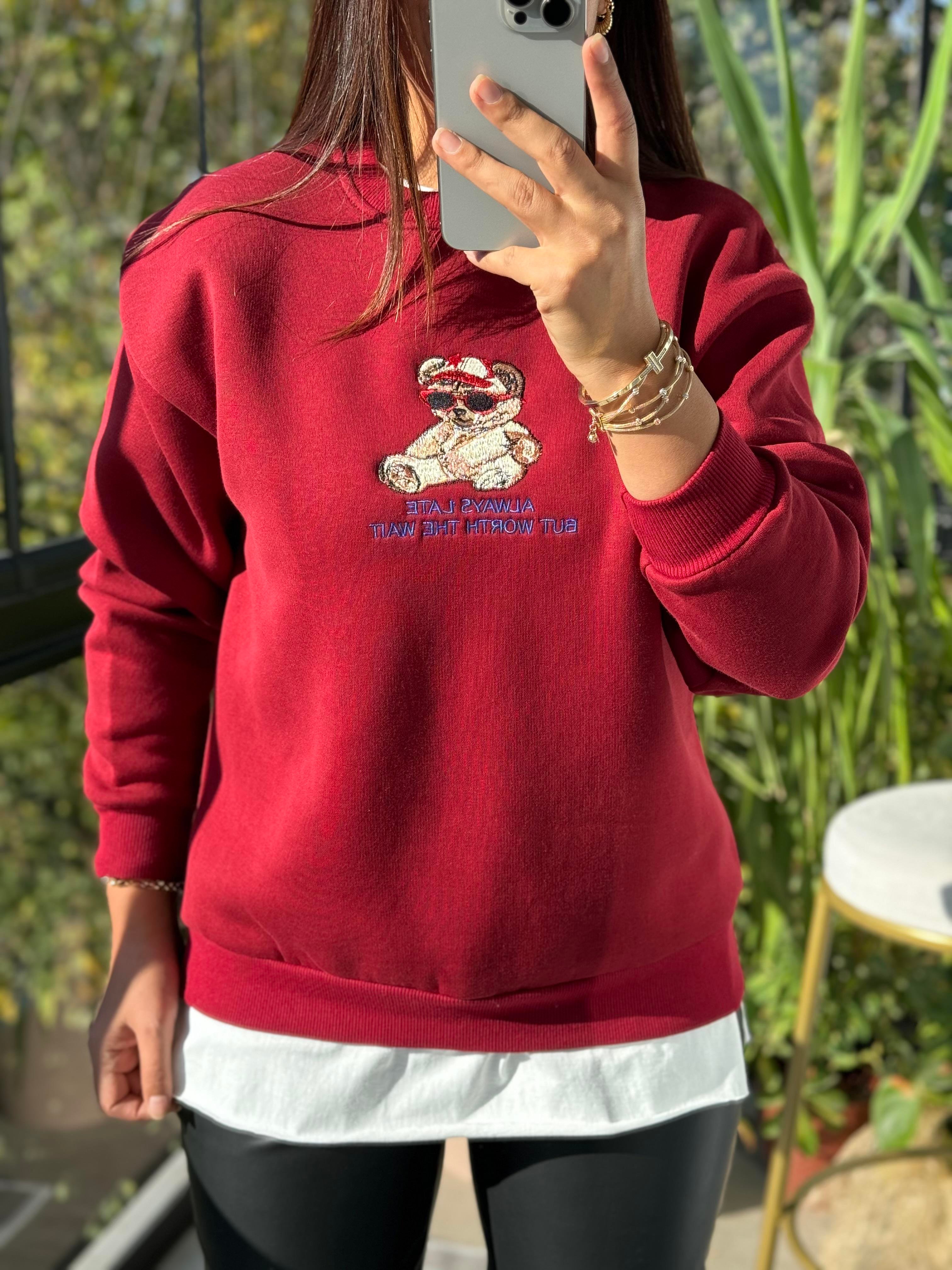 Ayıcıklı Sweatshirt Kırmızı