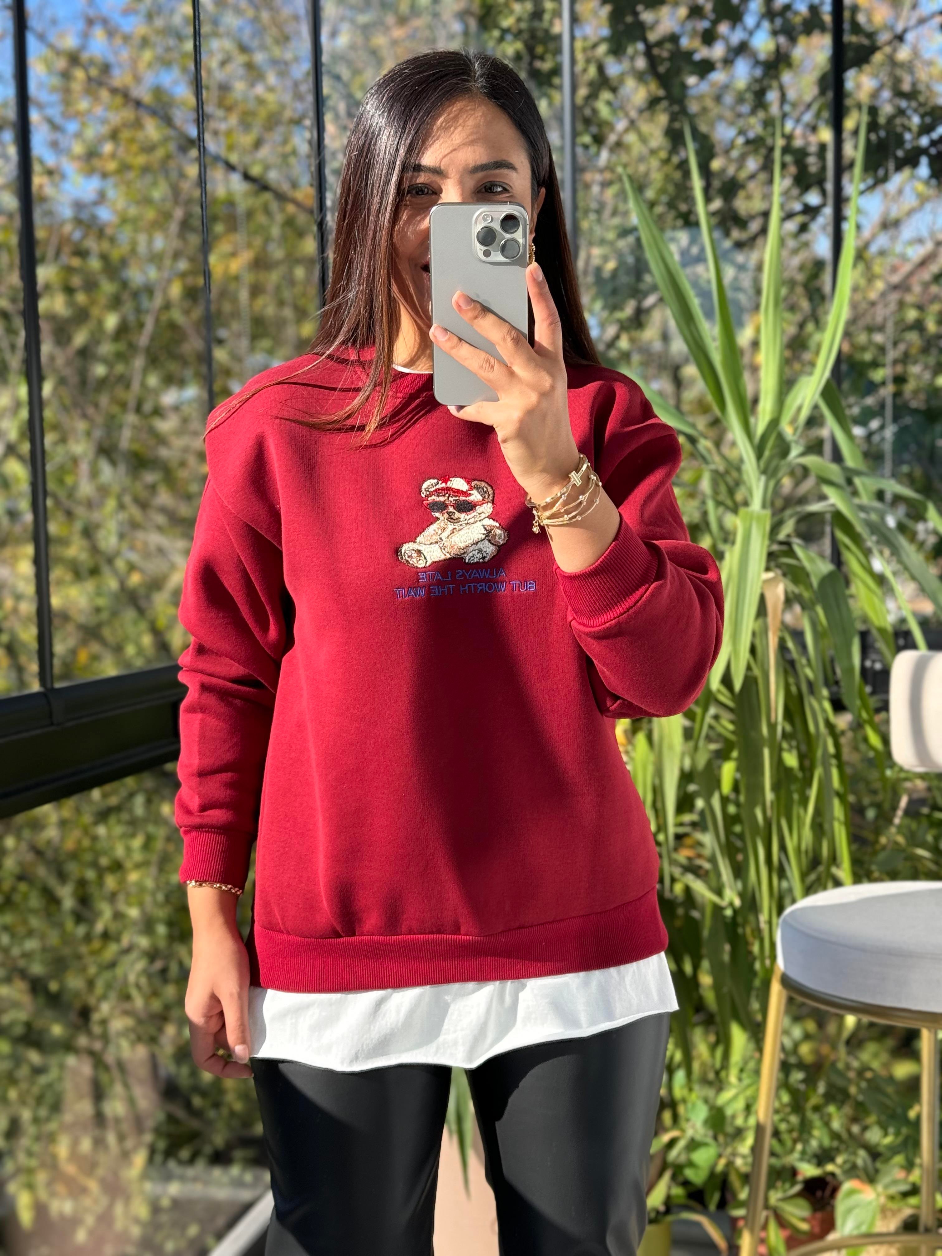 Ayıcıklı Sweatshirt Kırmızı