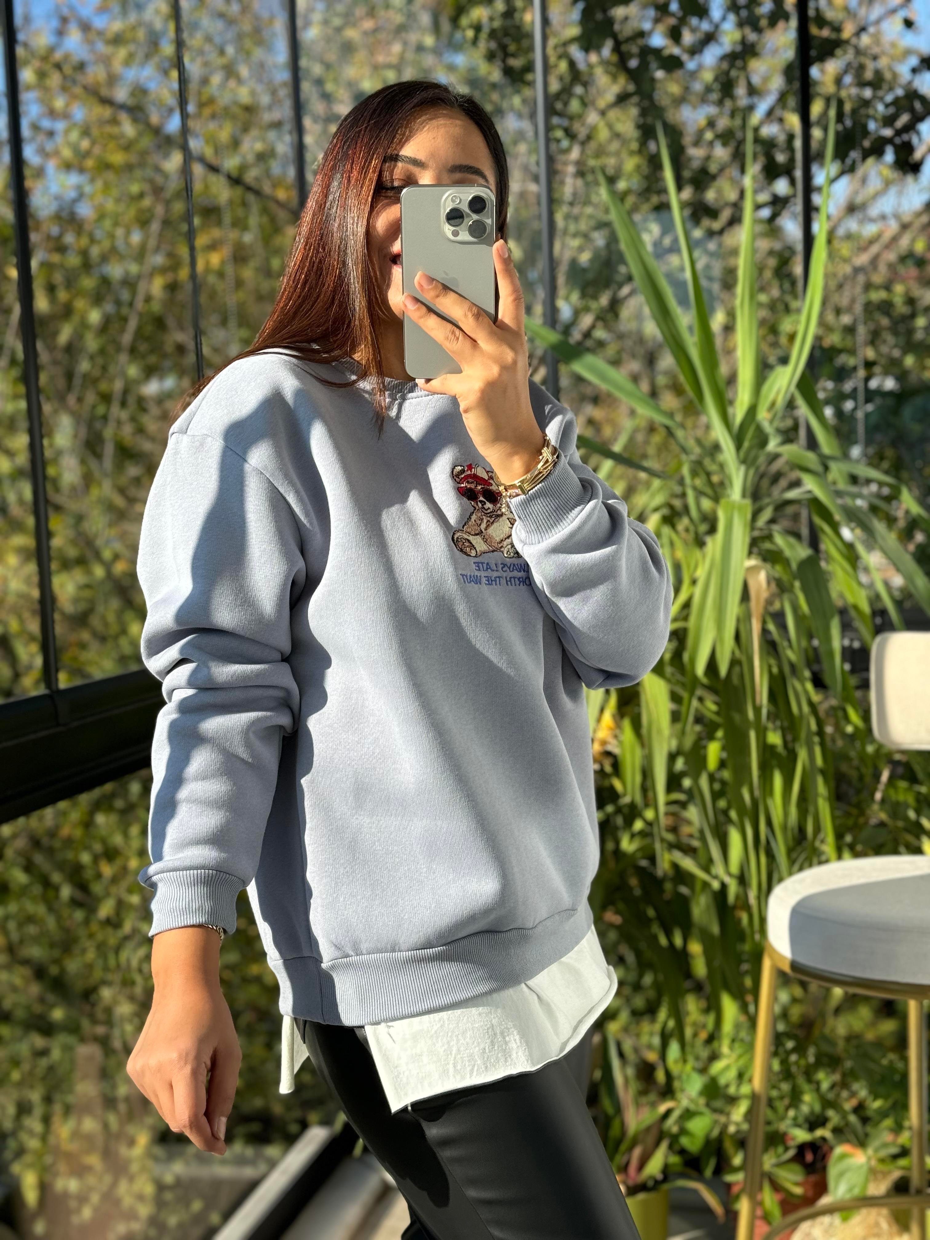 Ayıcıklı Sweatshirt Mavi