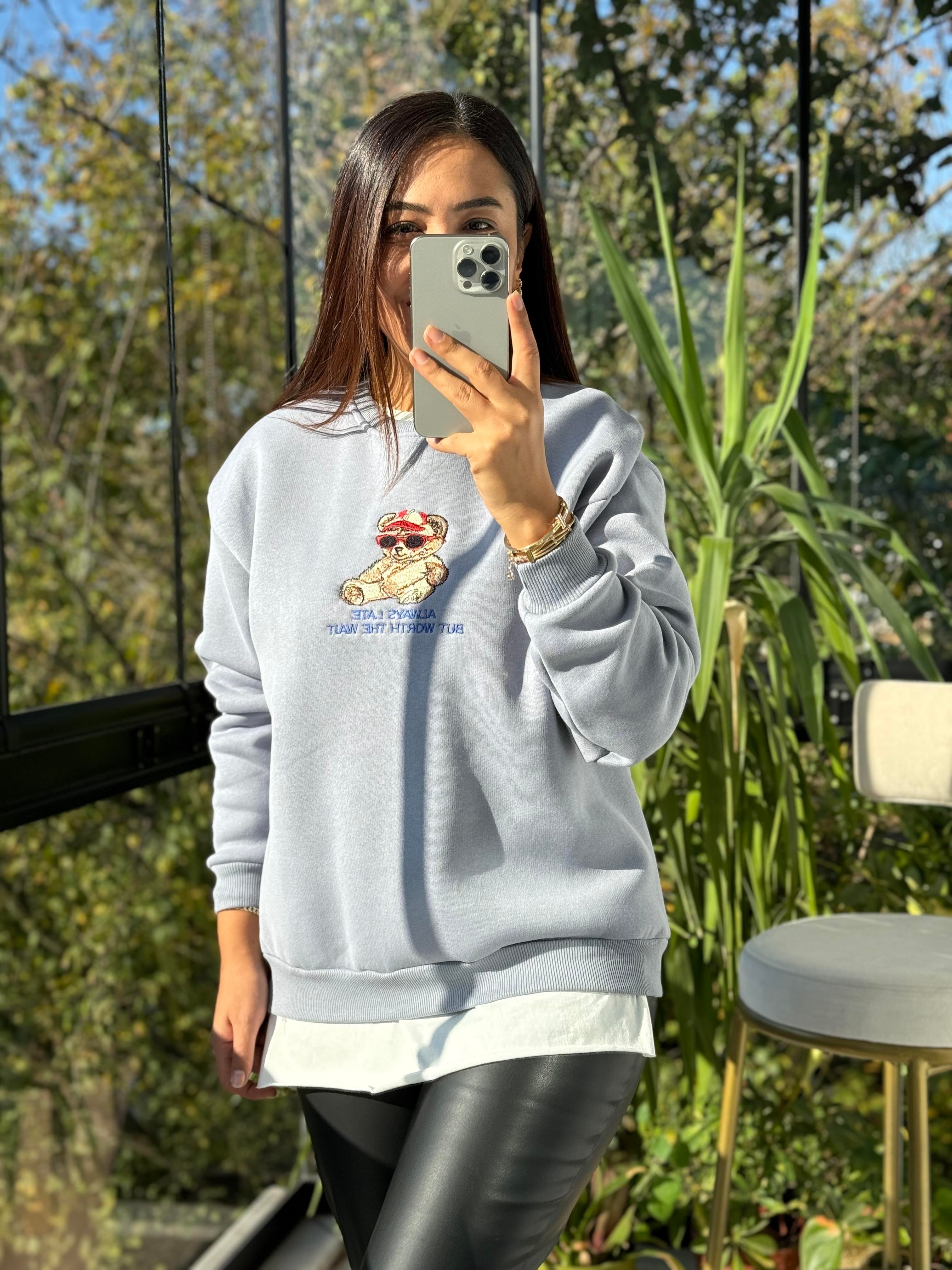 Ayıcıklı Sweatshirt Mavi