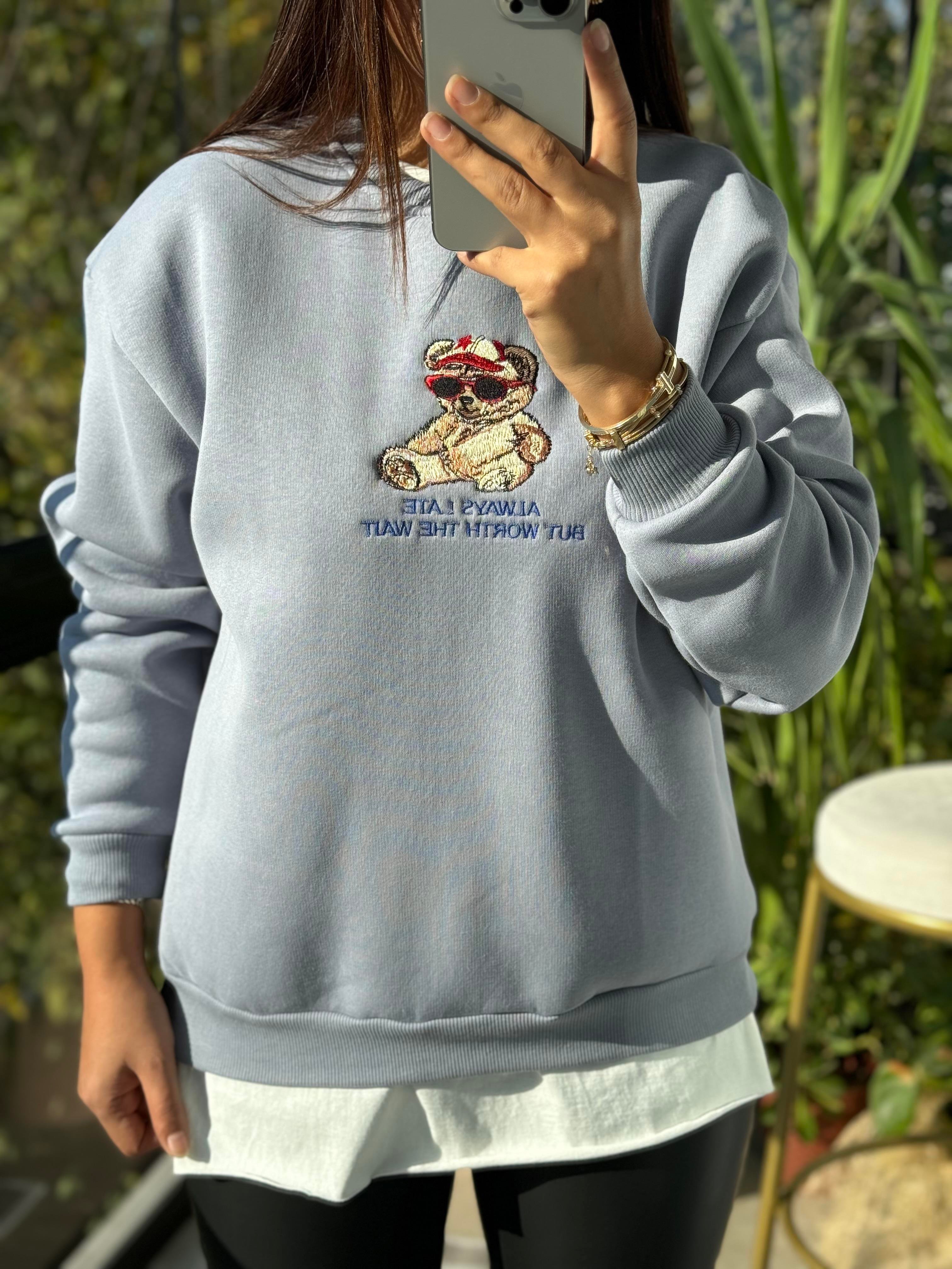 Ayıcıklı Sweatshirt Mavi