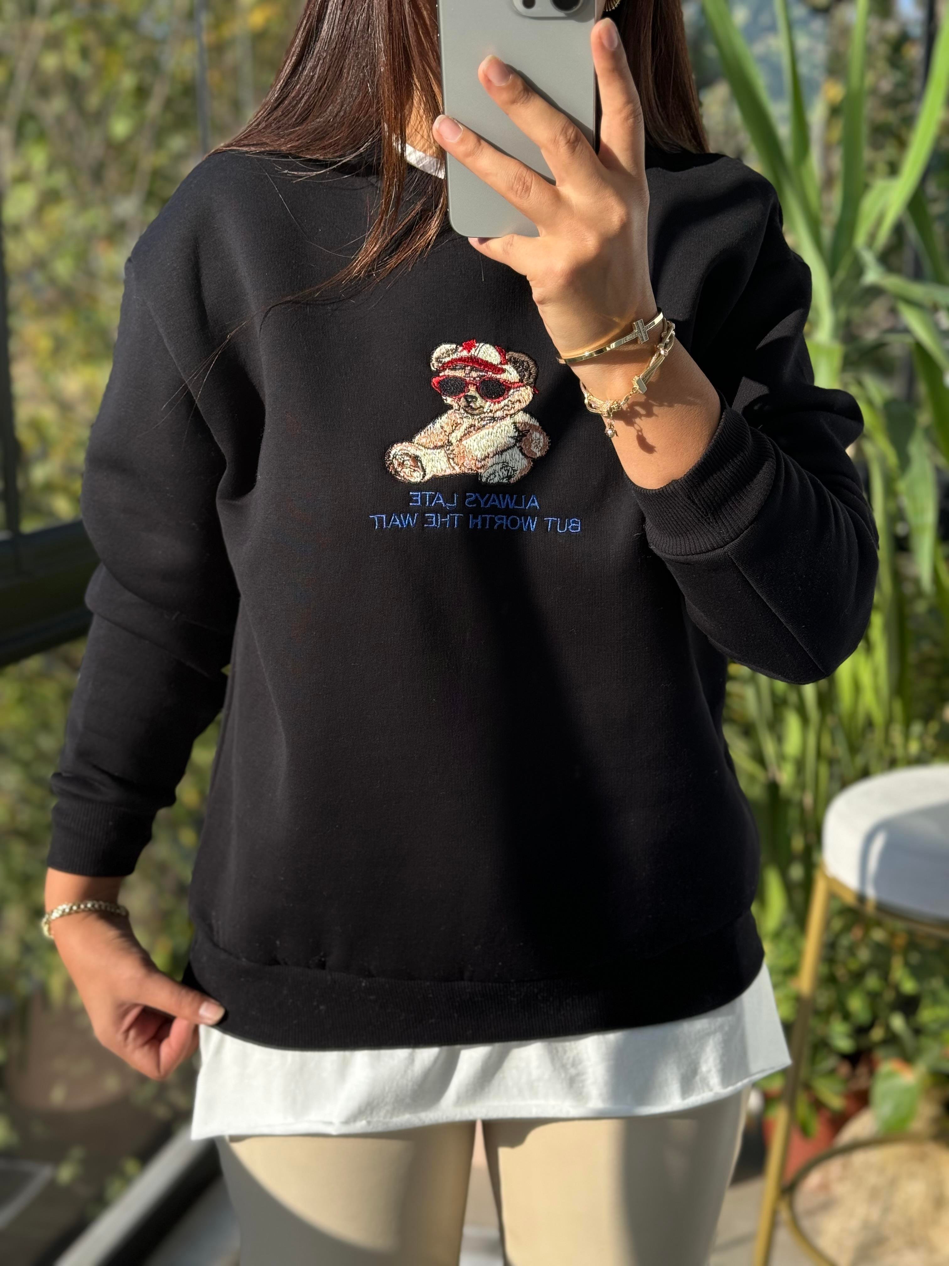 Ayıcıklı Sweatshirt Siyah