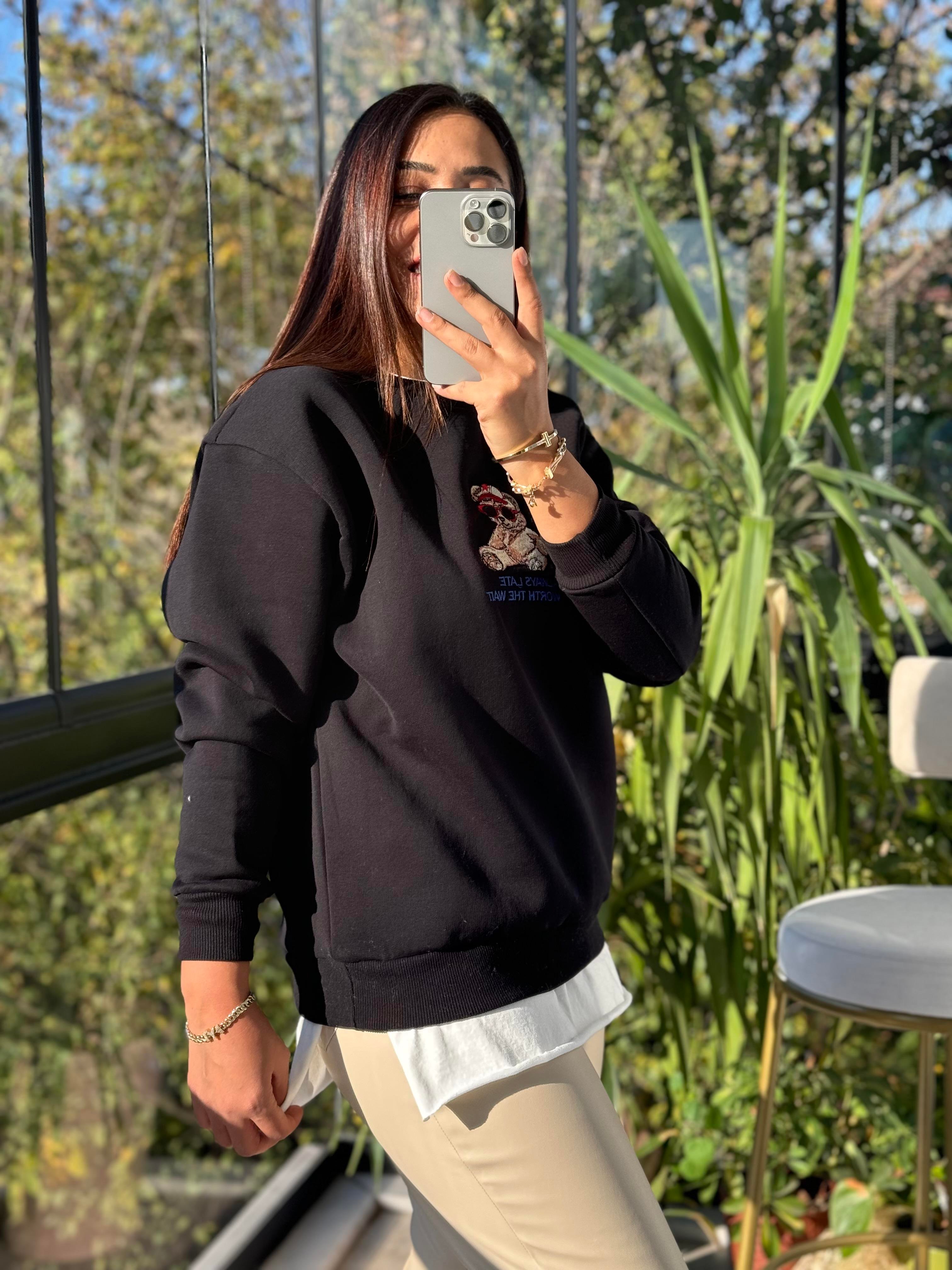 Ayıcıklı Sweatshirt Siyah