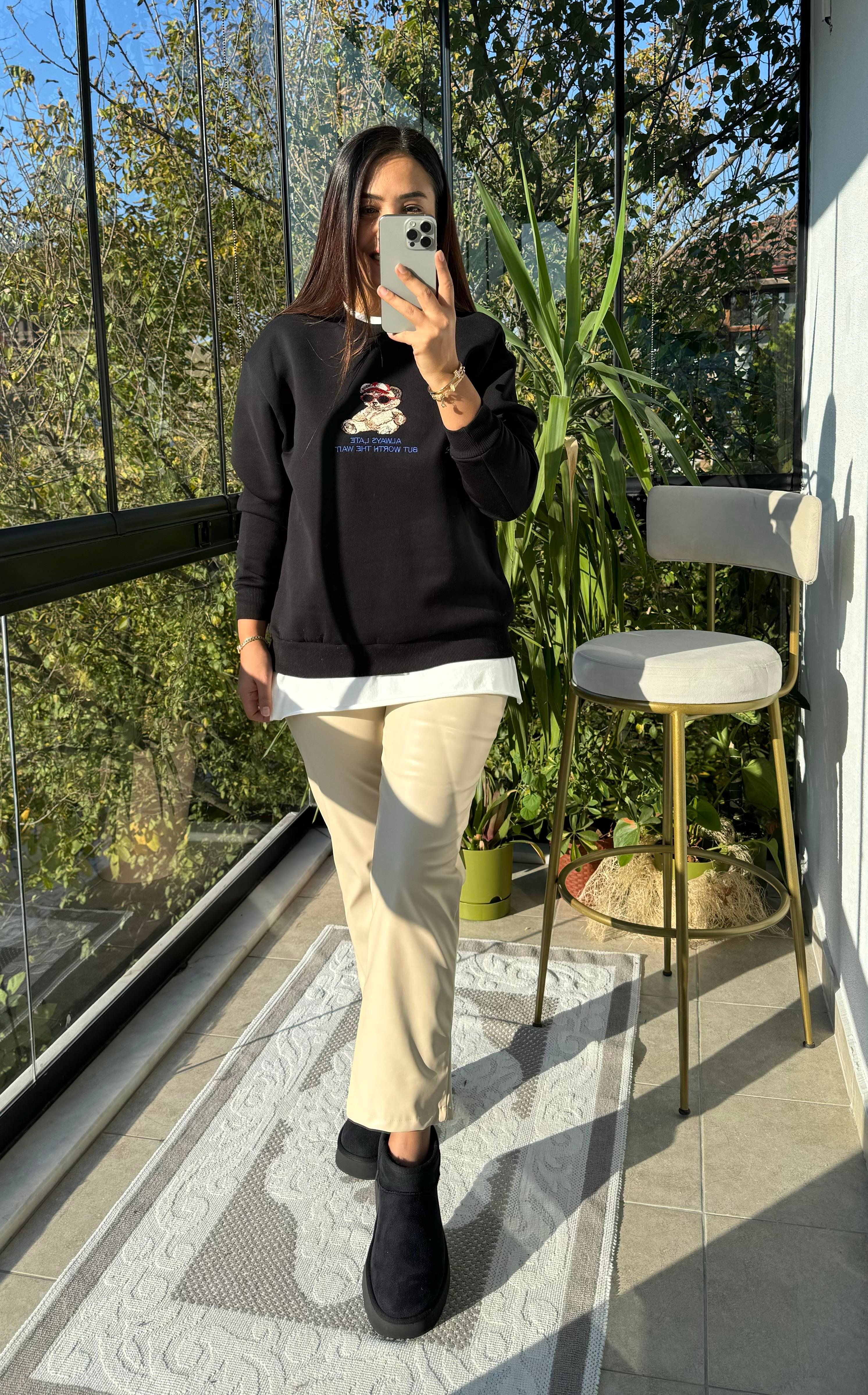 Ayıcıklı Sweatshirt Siyah