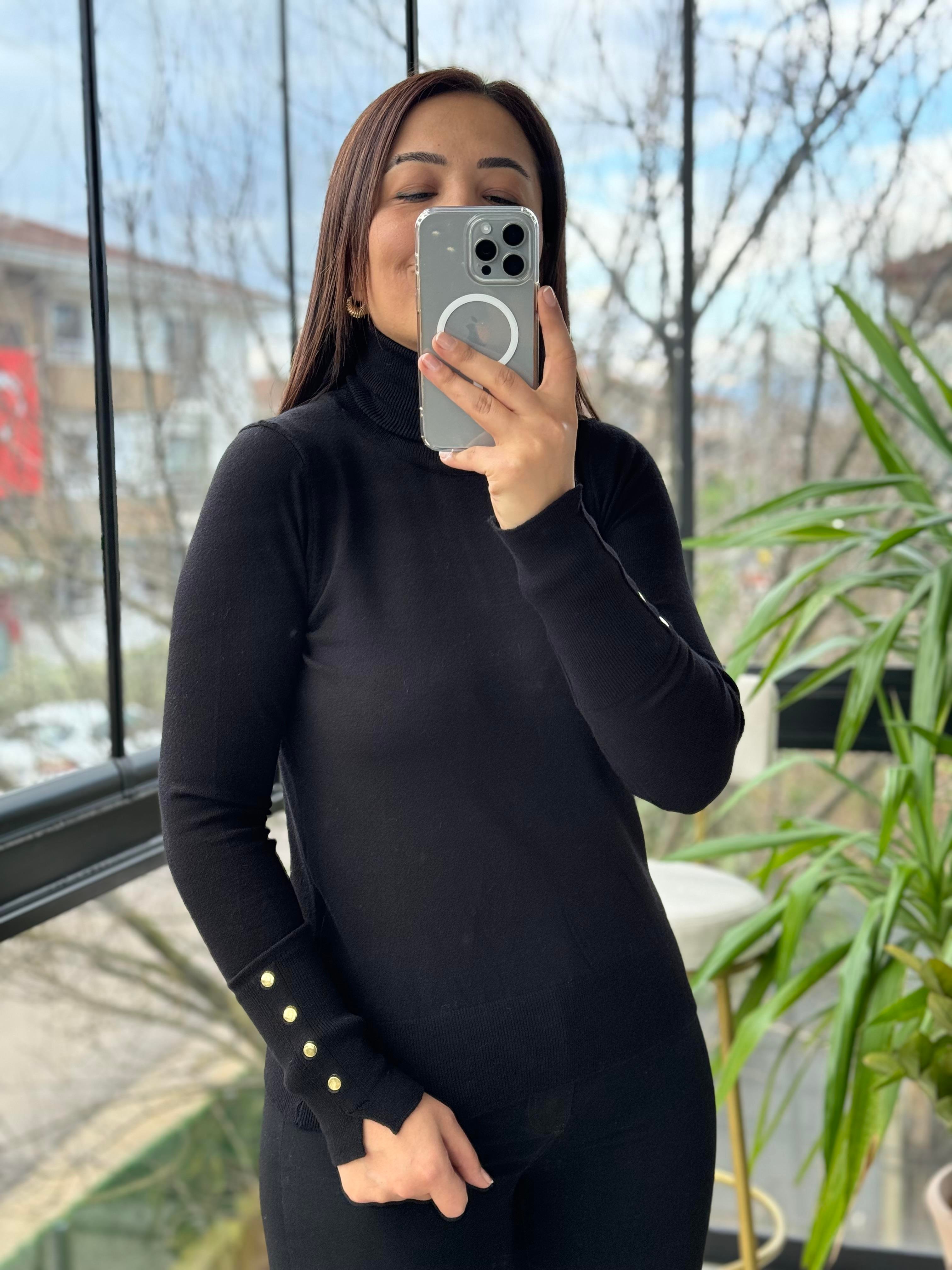 Balıkçı Uzun Kollu Kazak Siyah