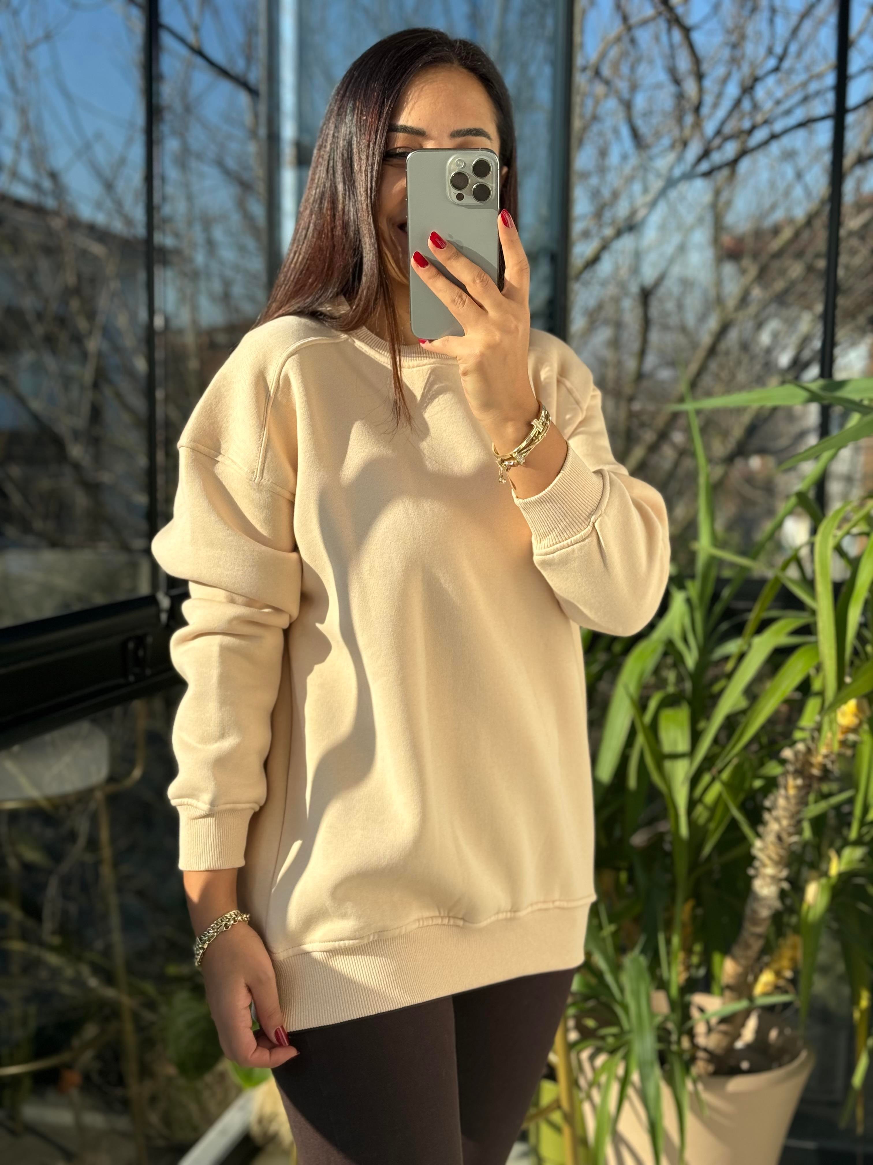 Basic Sweatshirt Krem