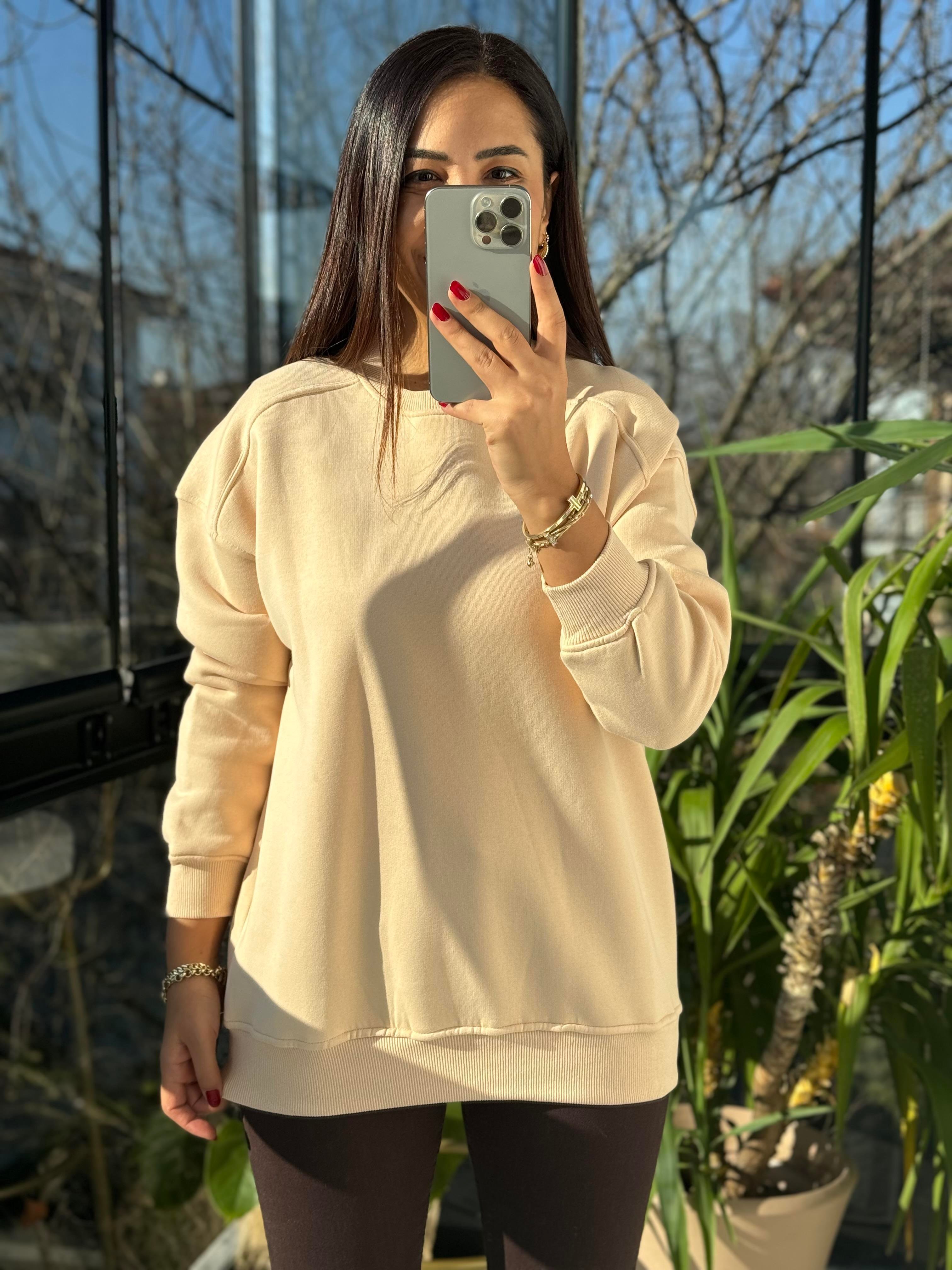 Basic Sweatshirt Krem