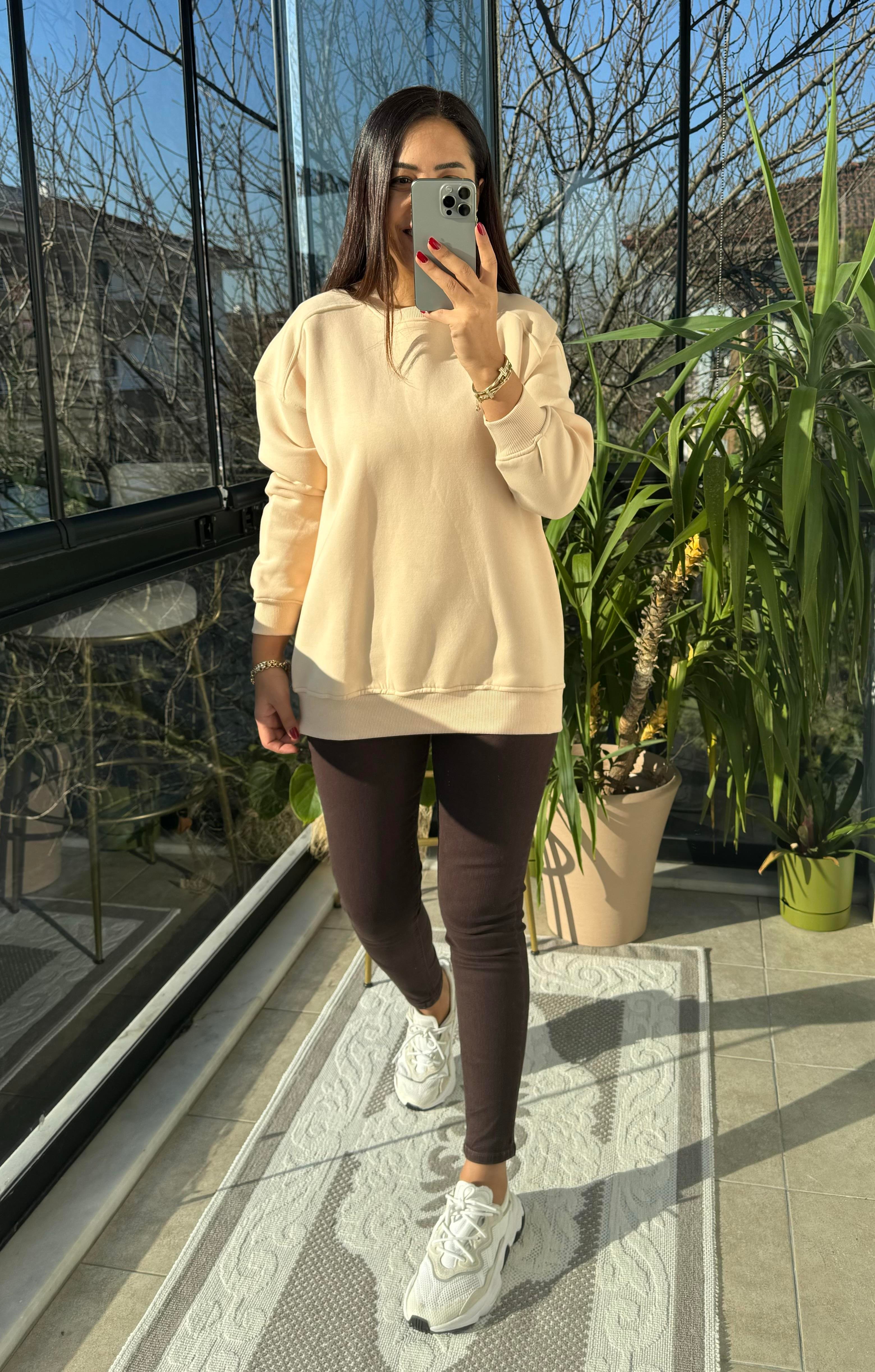 Basic Sweatshirt Krem