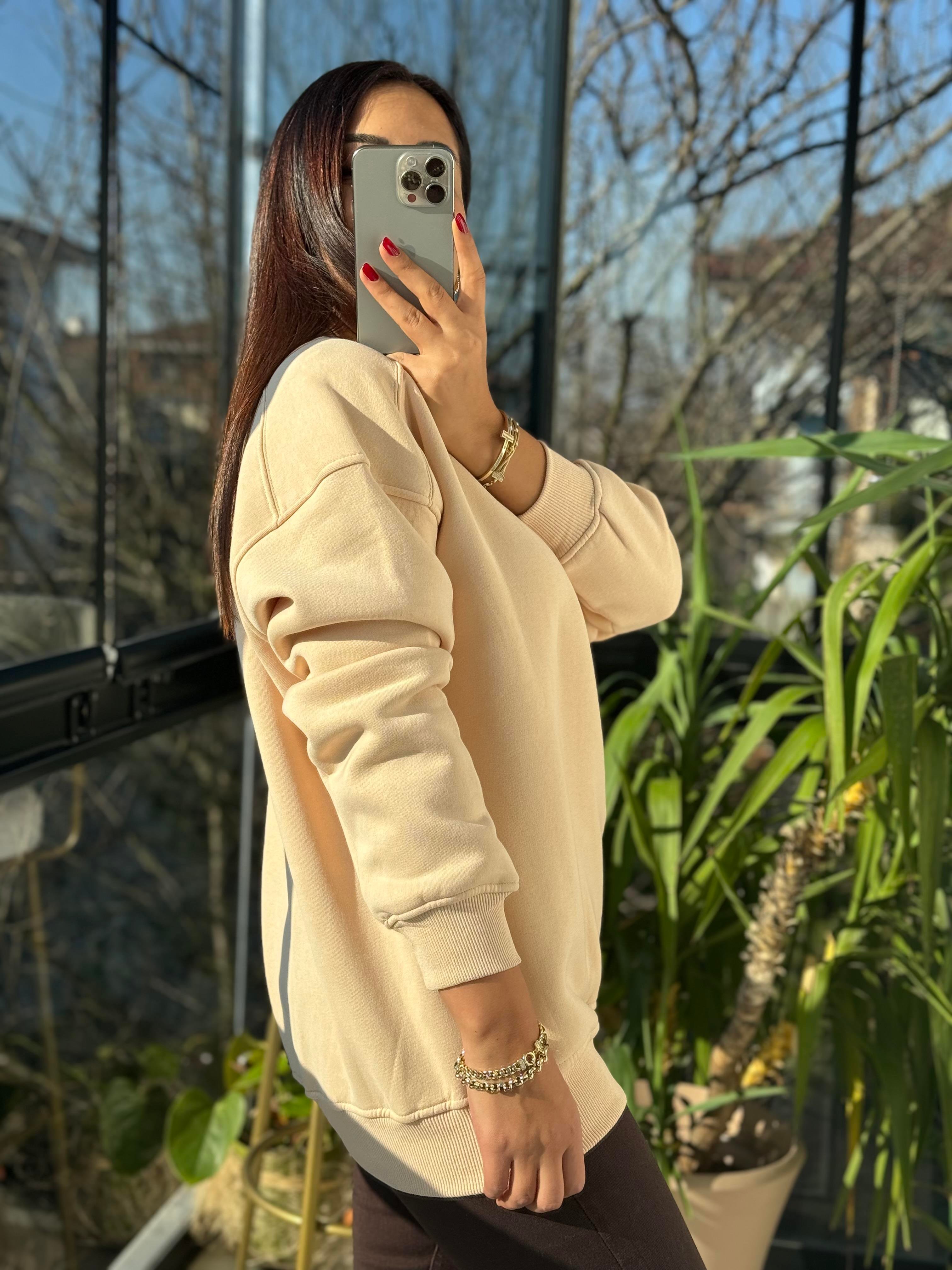 Basic Sweatshirt Krem