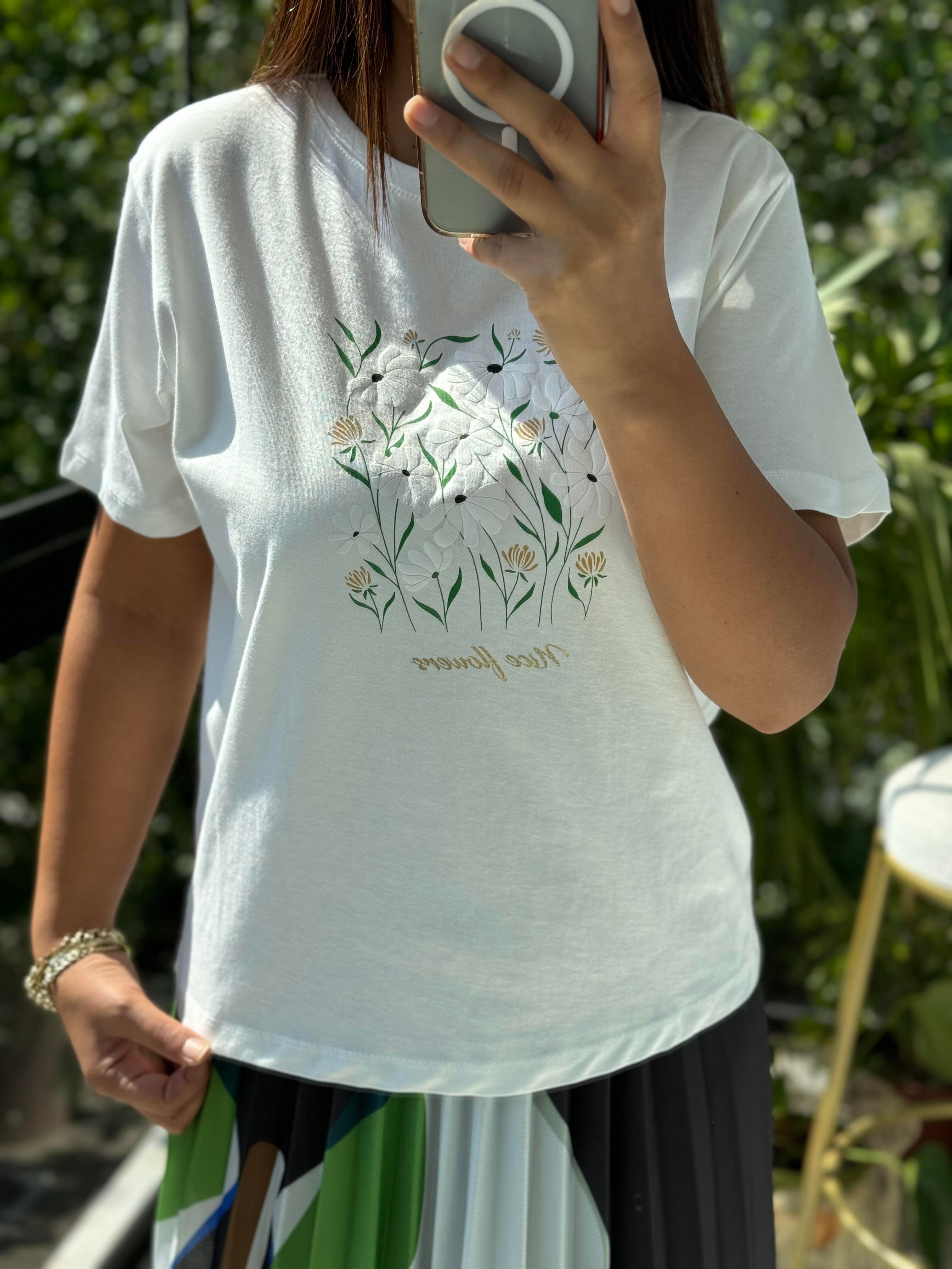 Baskılı Pamuklu Tişört Yeşil