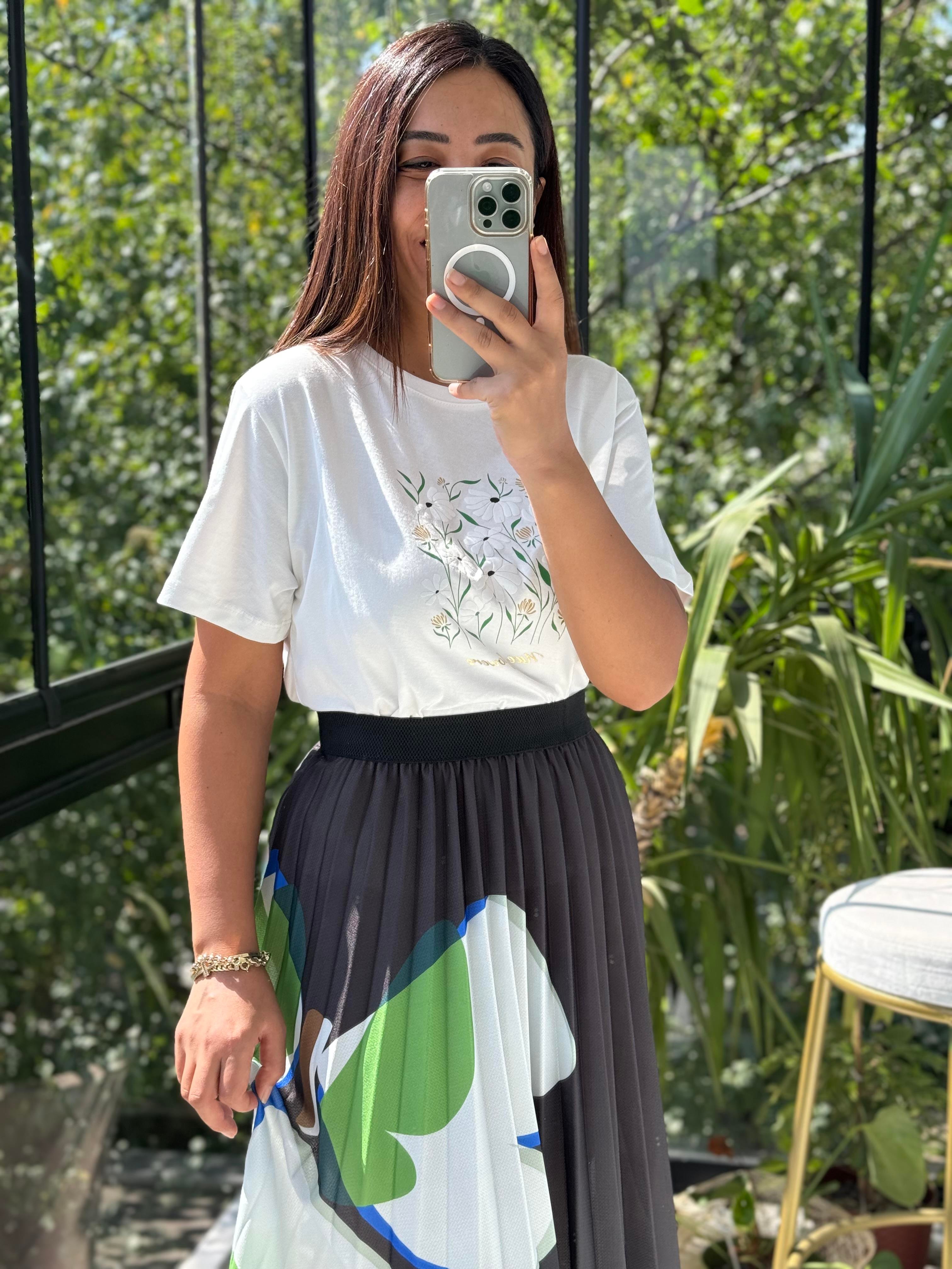 Baskılı Pamuklu Tişört Yeşil