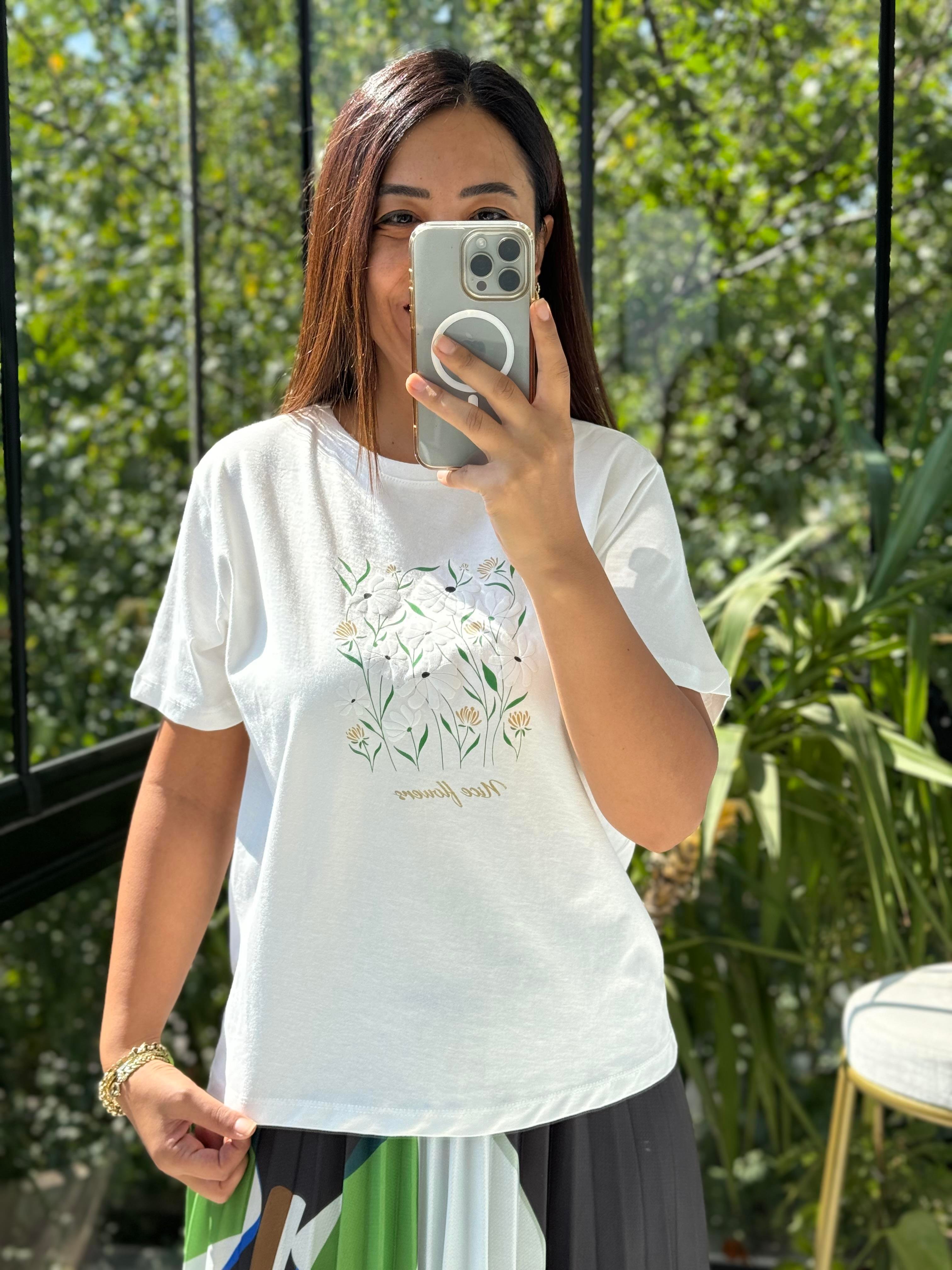 Baskılı Pamuklu Tişört Yeşil