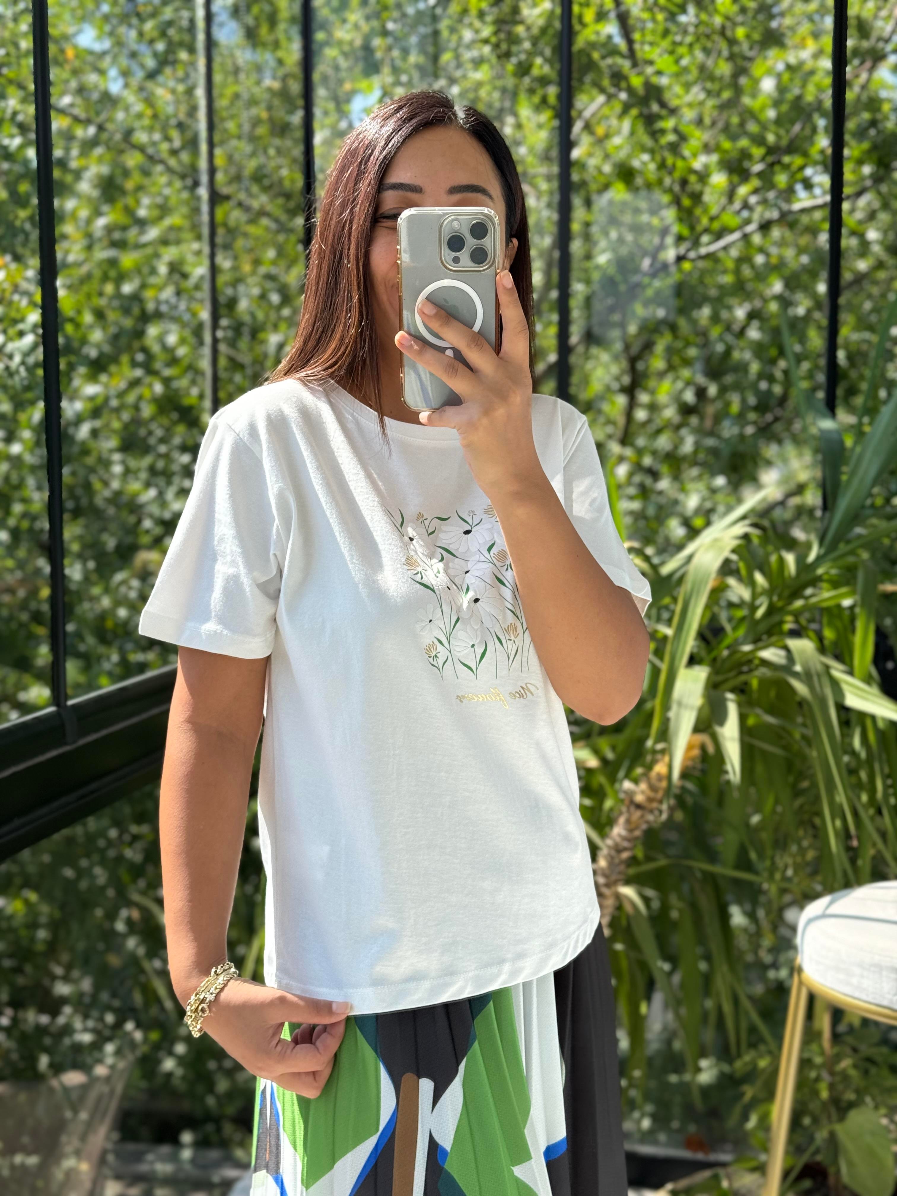 Baskılı Pamuklu Tişört Yeşil