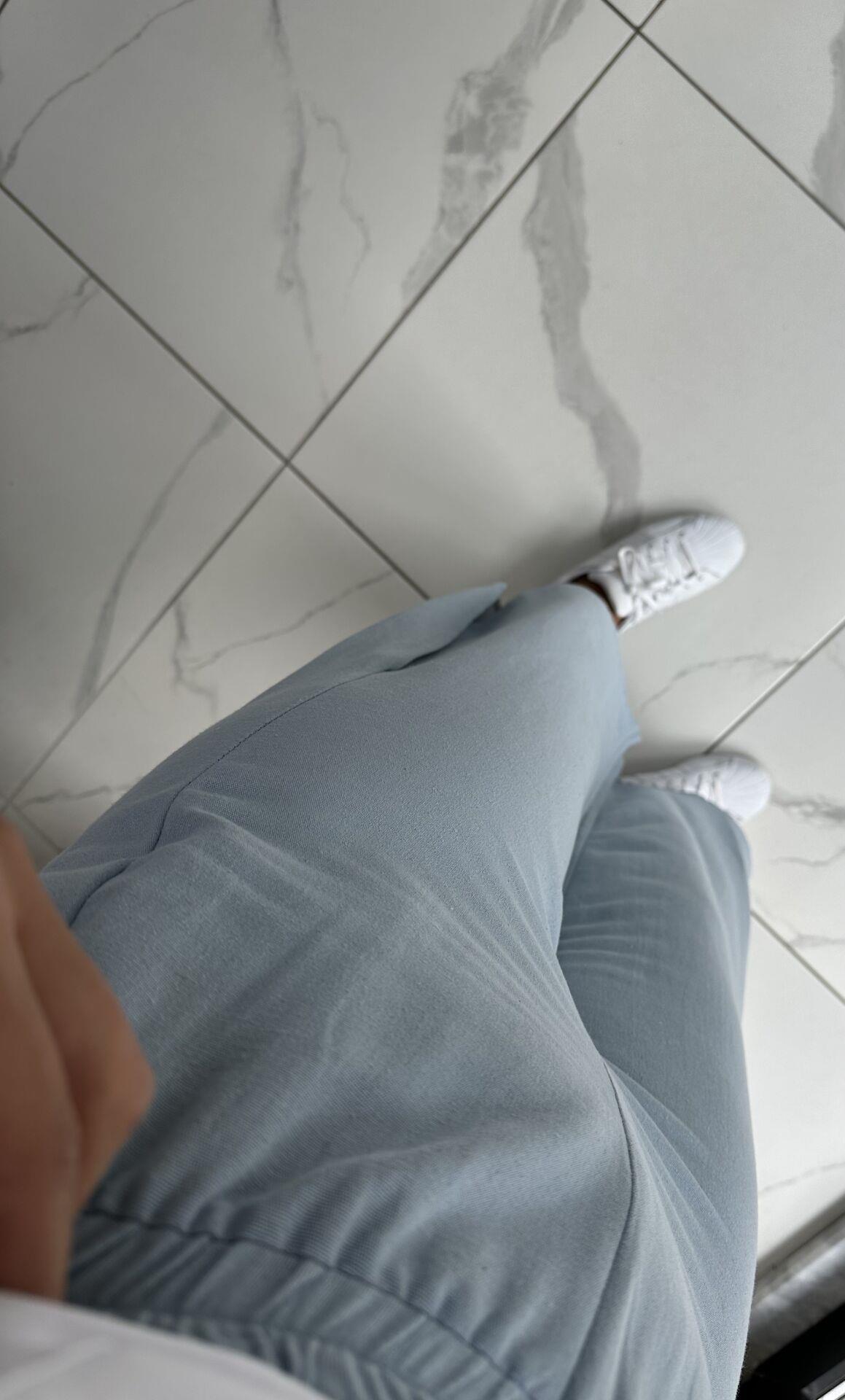 Bebe Mavi Yırtmaçlı Keten Pantolon