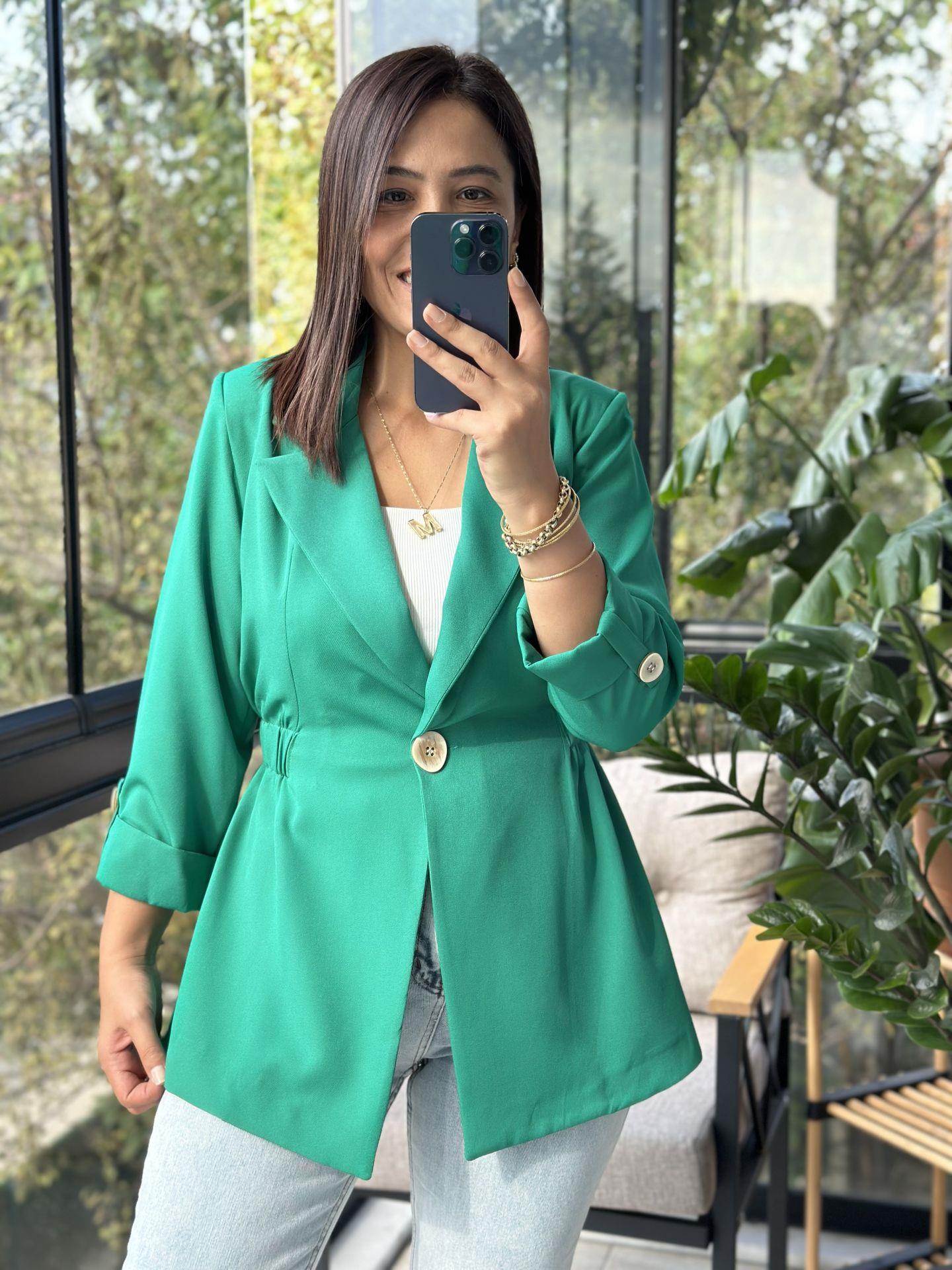 Beli Büzgülü Blazer Ceket Yeşil