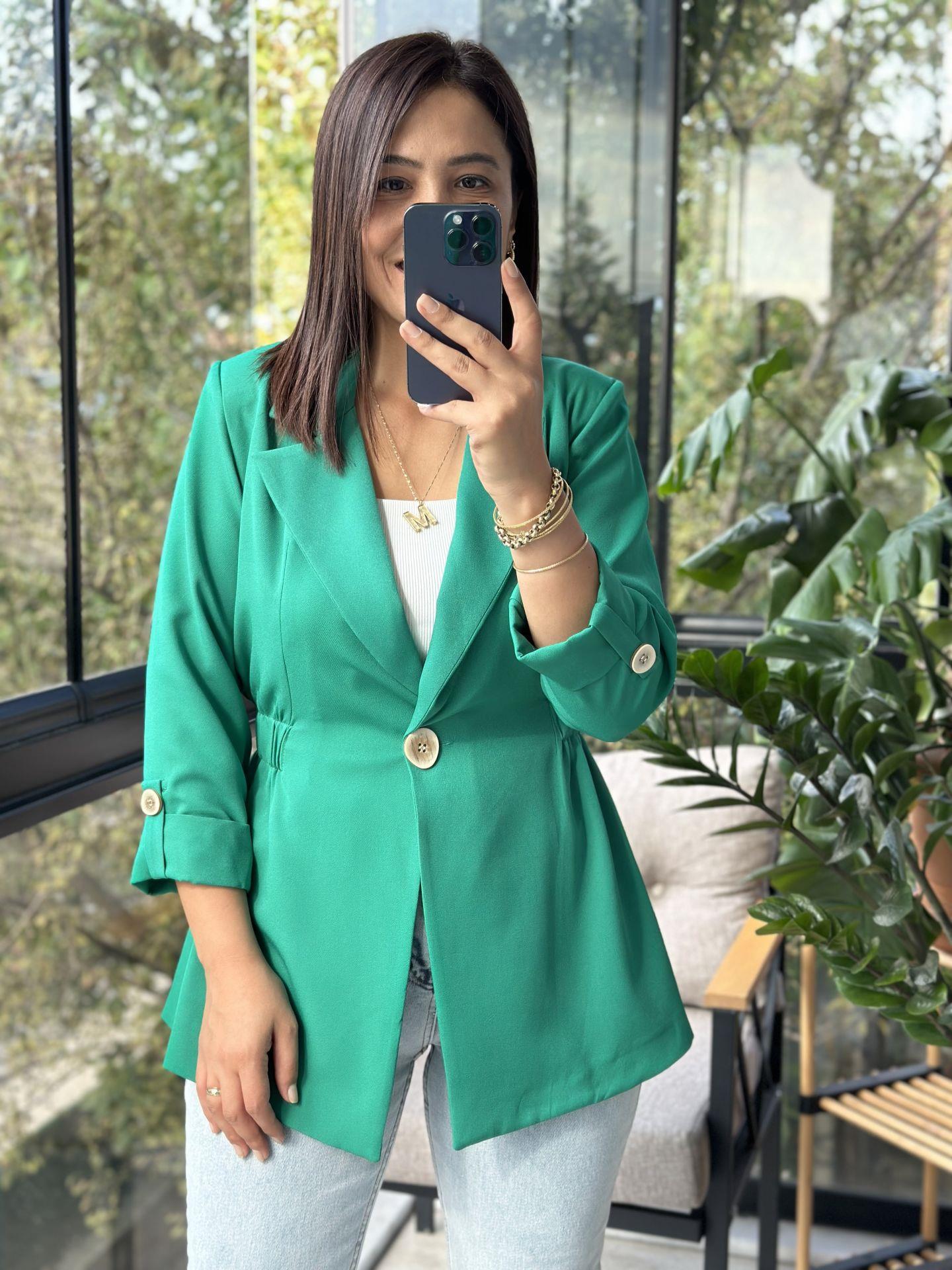 Beli Büzgülü Blazer Ceket Yeşil
