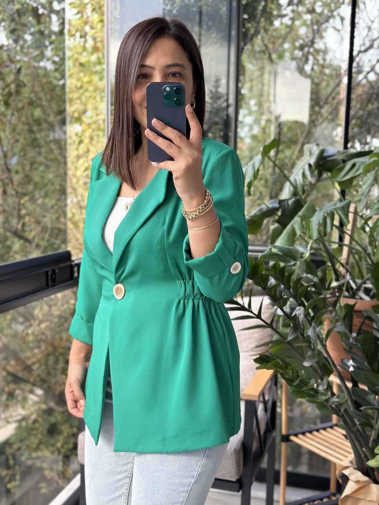 Beli Büzgülü Blazer Ceket Yeşil