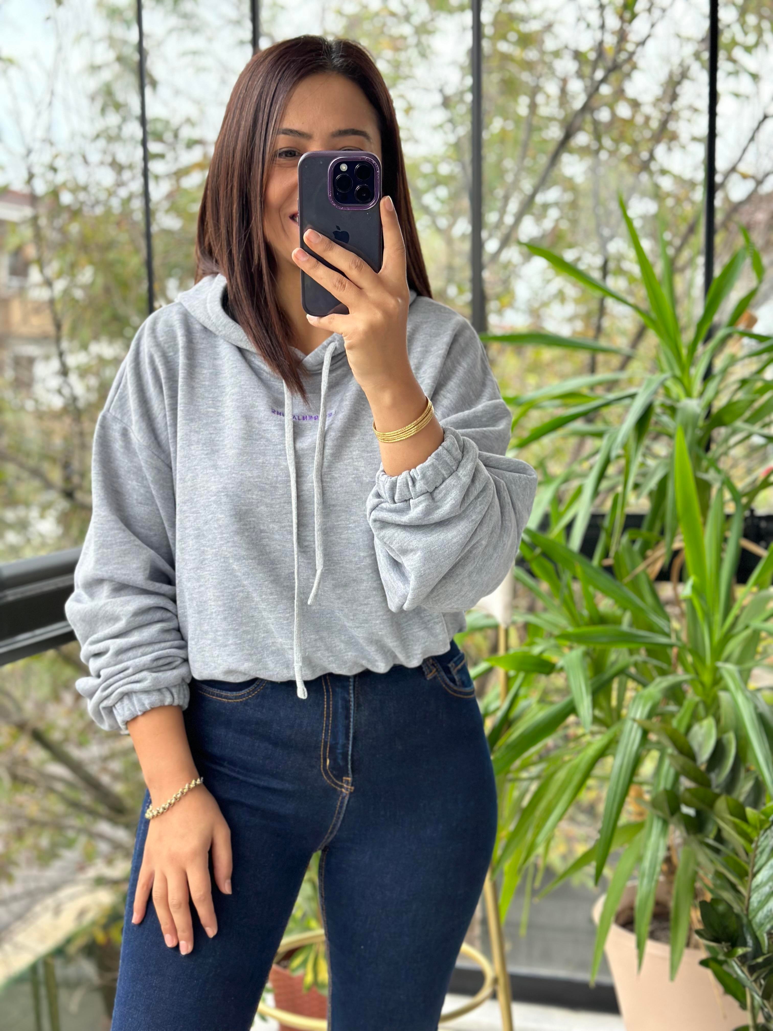 Beli Lastikli Sweatshirt Gri