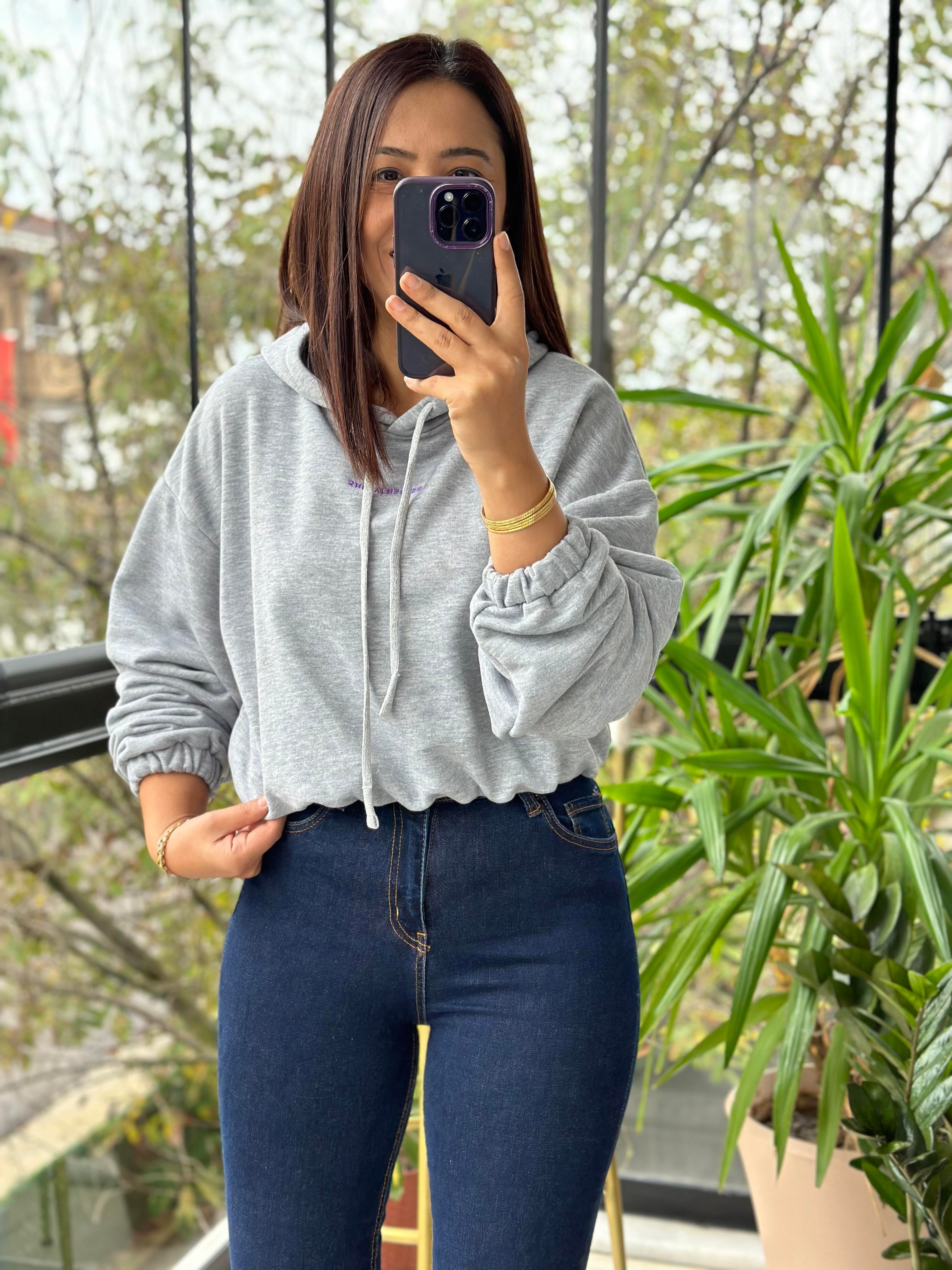 Beli Lastikli Sweatshirt Gri