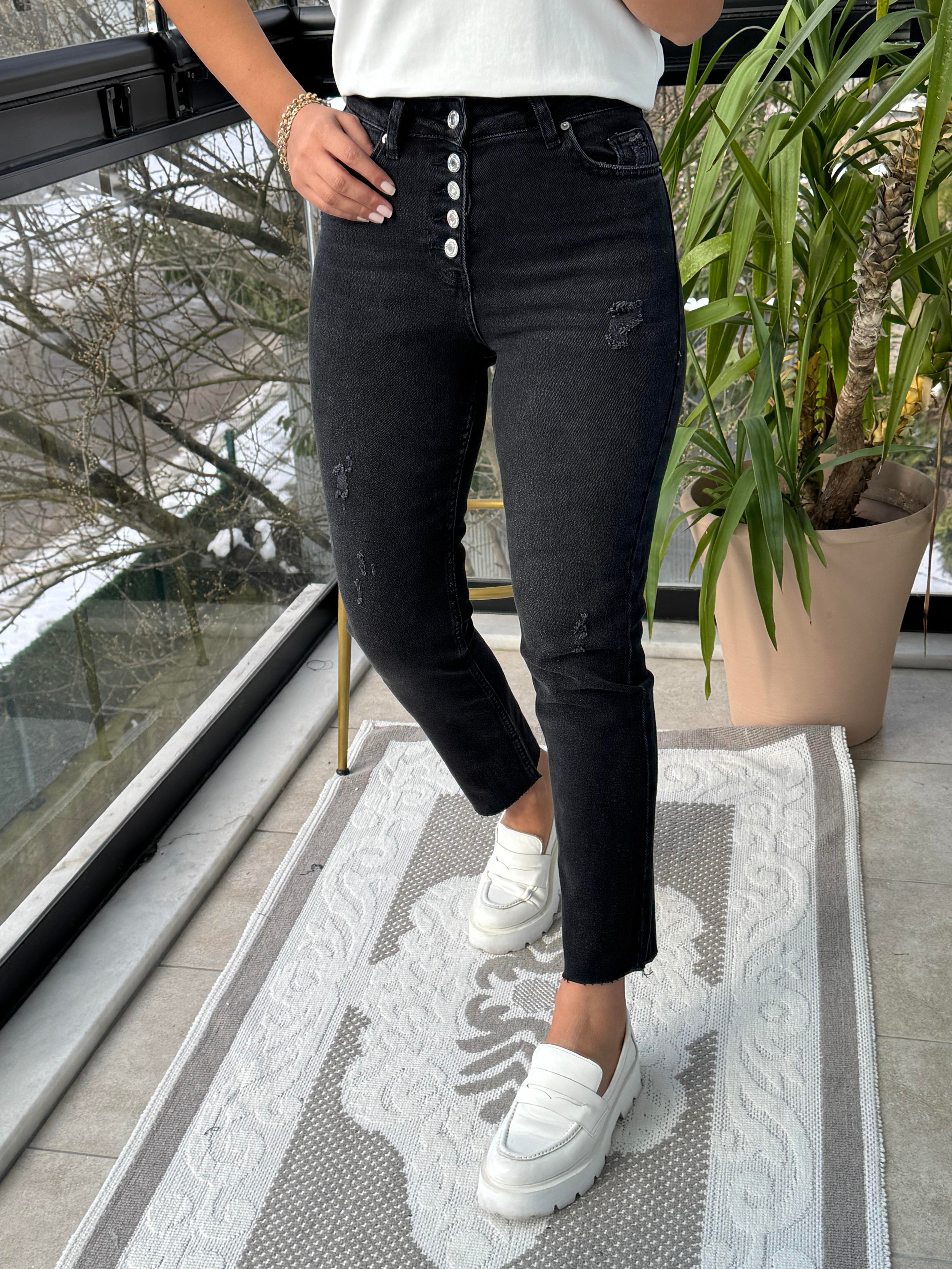 Beş Düğme Premium Kalite Kesik Paça Jean Antrasit