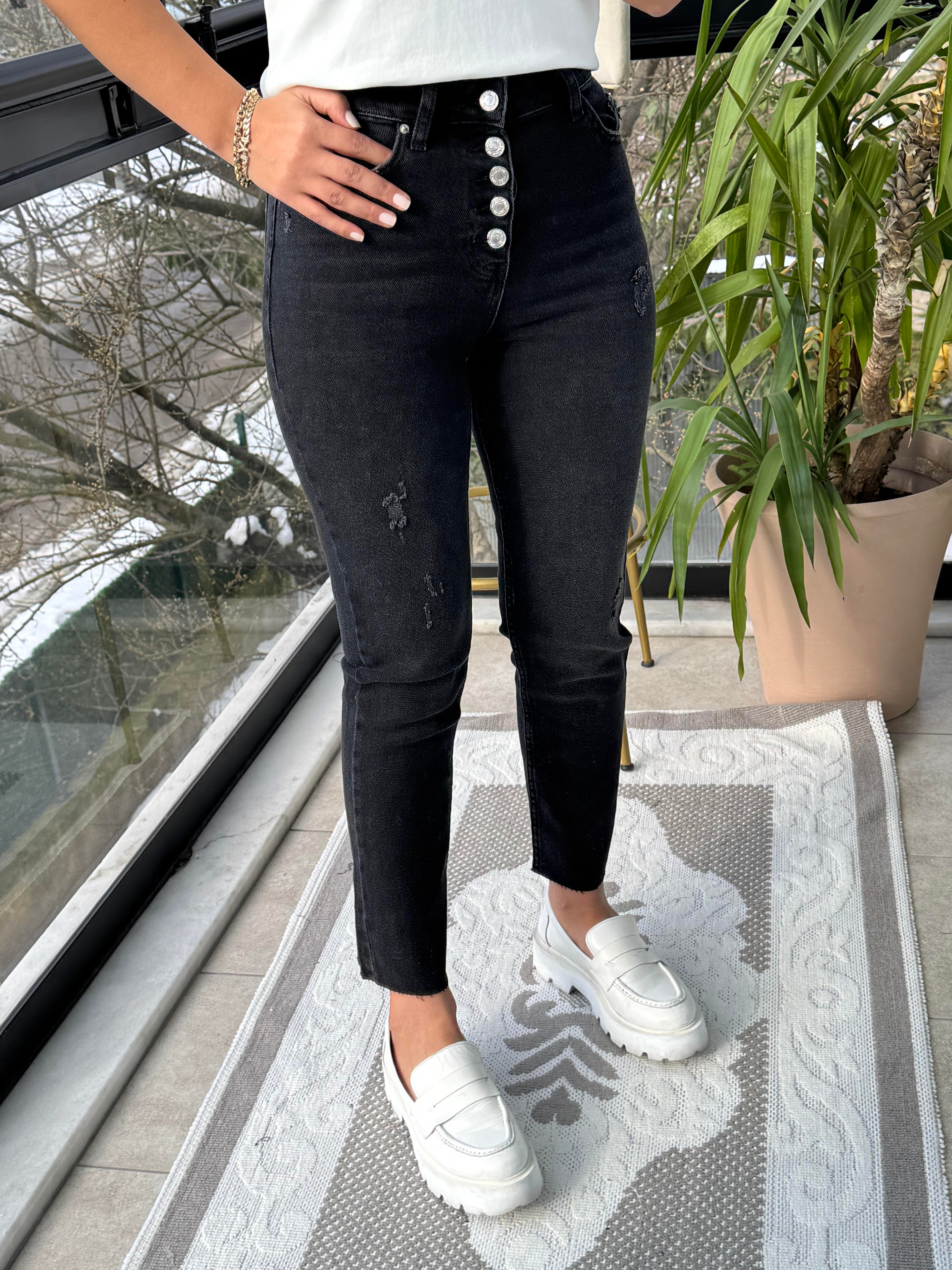 Beş Düğme Premium Kalite Kesik Paça Jean Antrasit