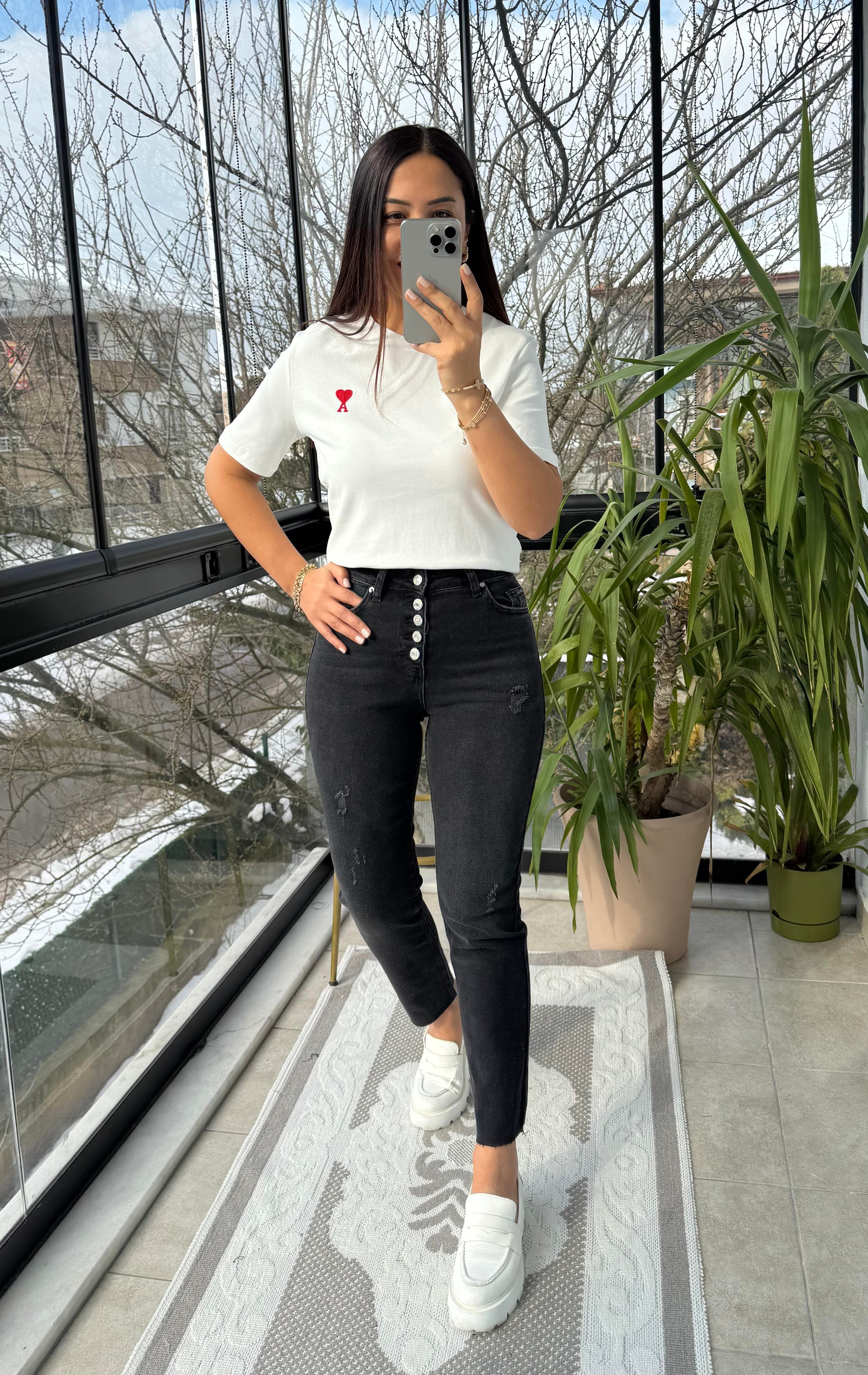 Beş Düğme Premium Kalite Kesik Paça Jean Antrasit