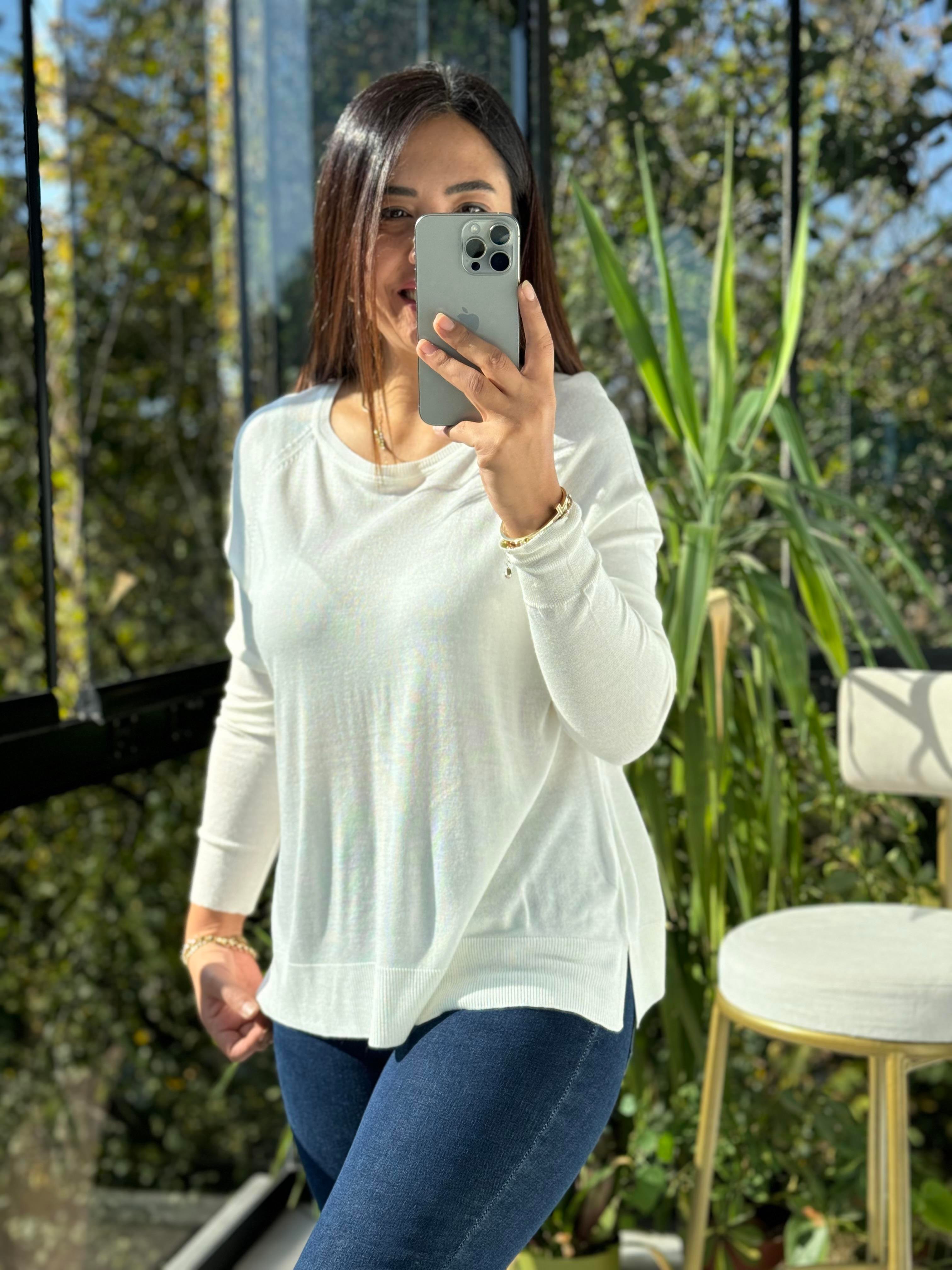 Bisiklet Yaka Basic İnce Triko Ekru