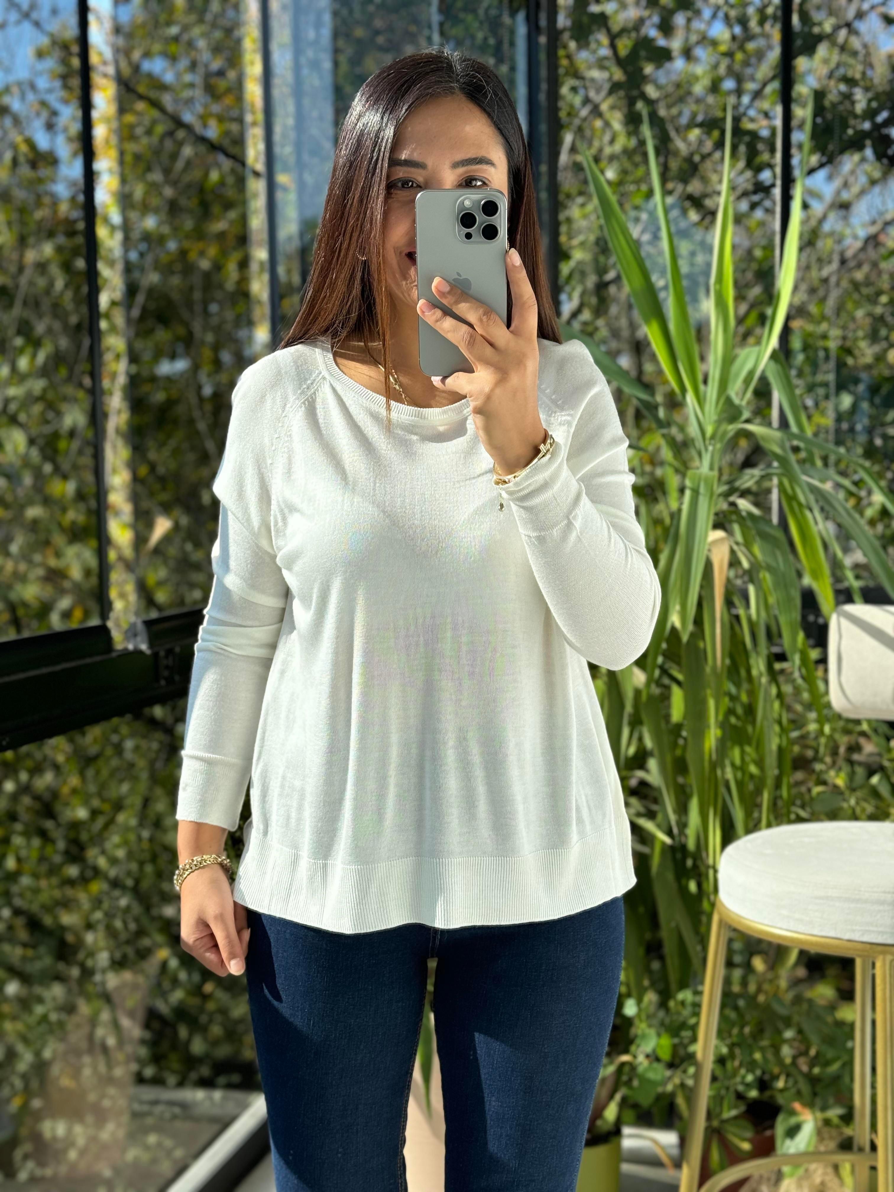 Bisiklet Yaka Basic İnce Triko Ekru