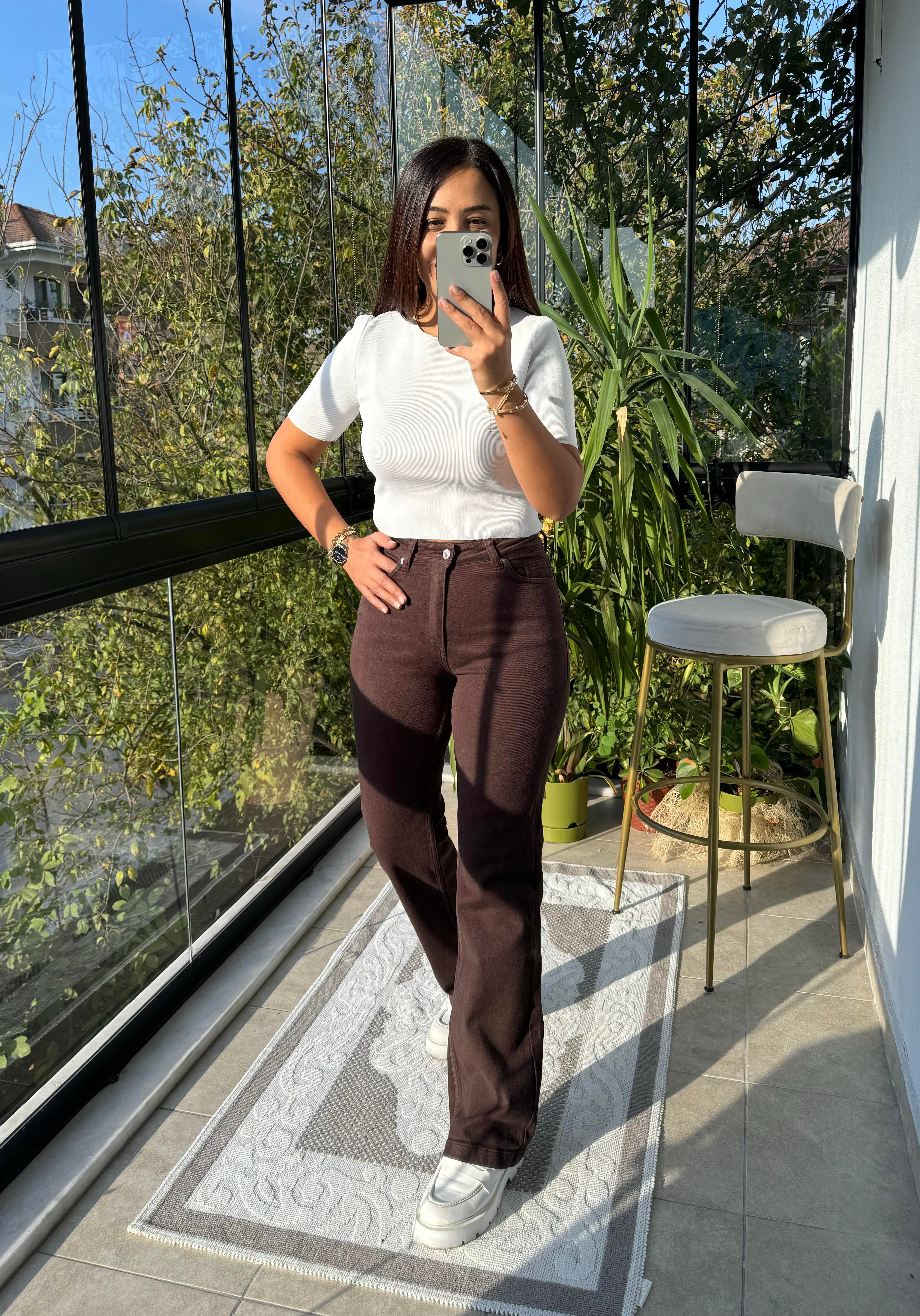 Bol Paça Relax Kot Pantolon Kahve