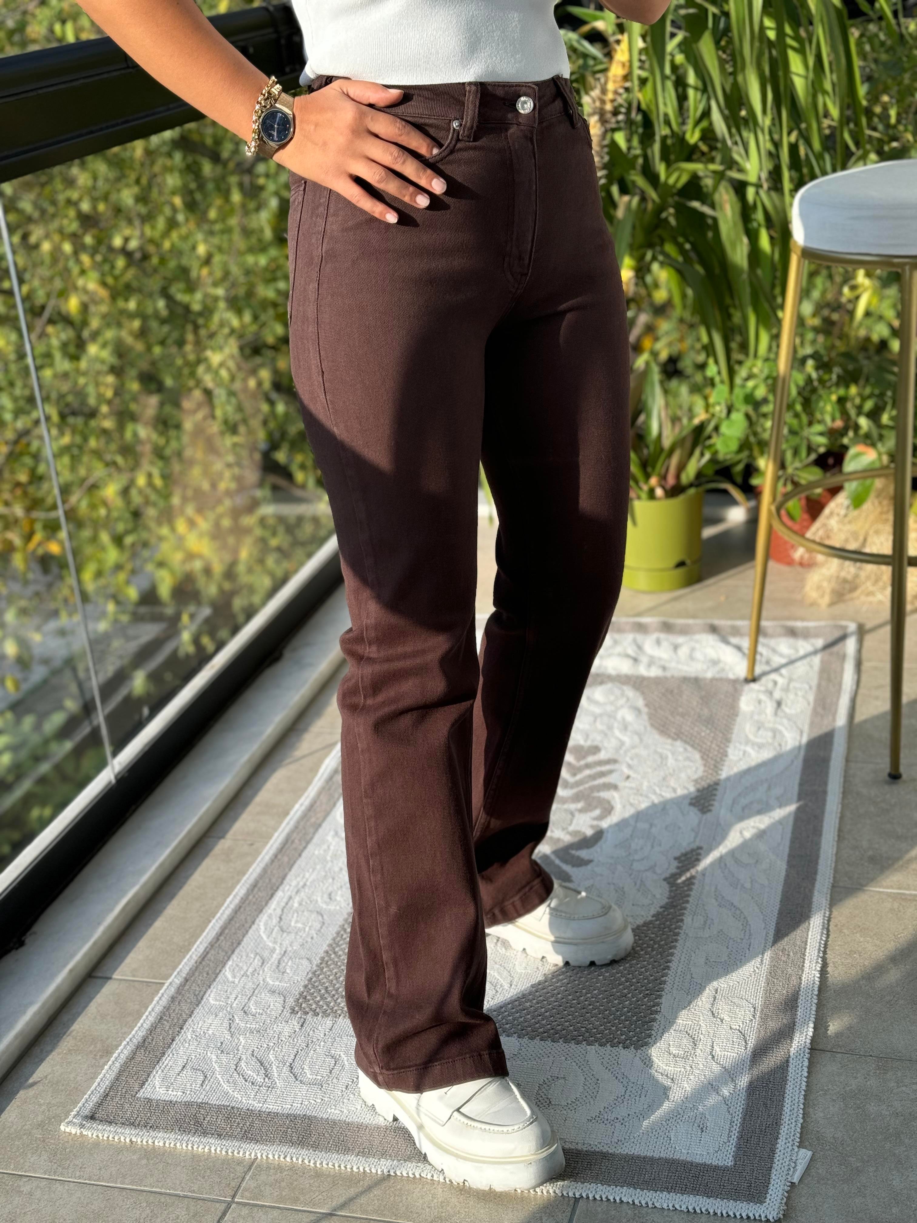 Bol Paça Relax Kot Pantolon Kahve