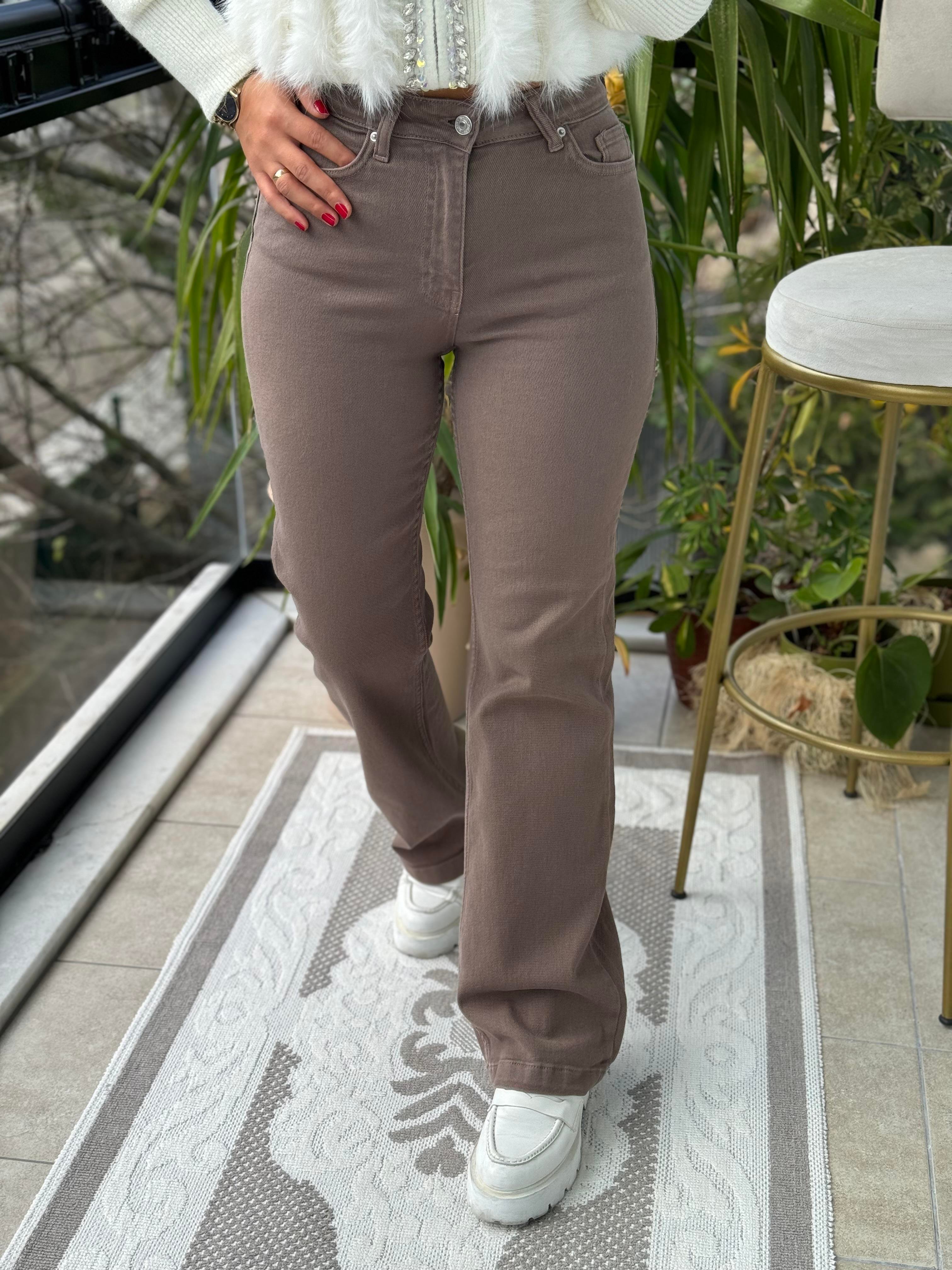 Bol Paça Relax Kot Pantolon Koyu Vizon