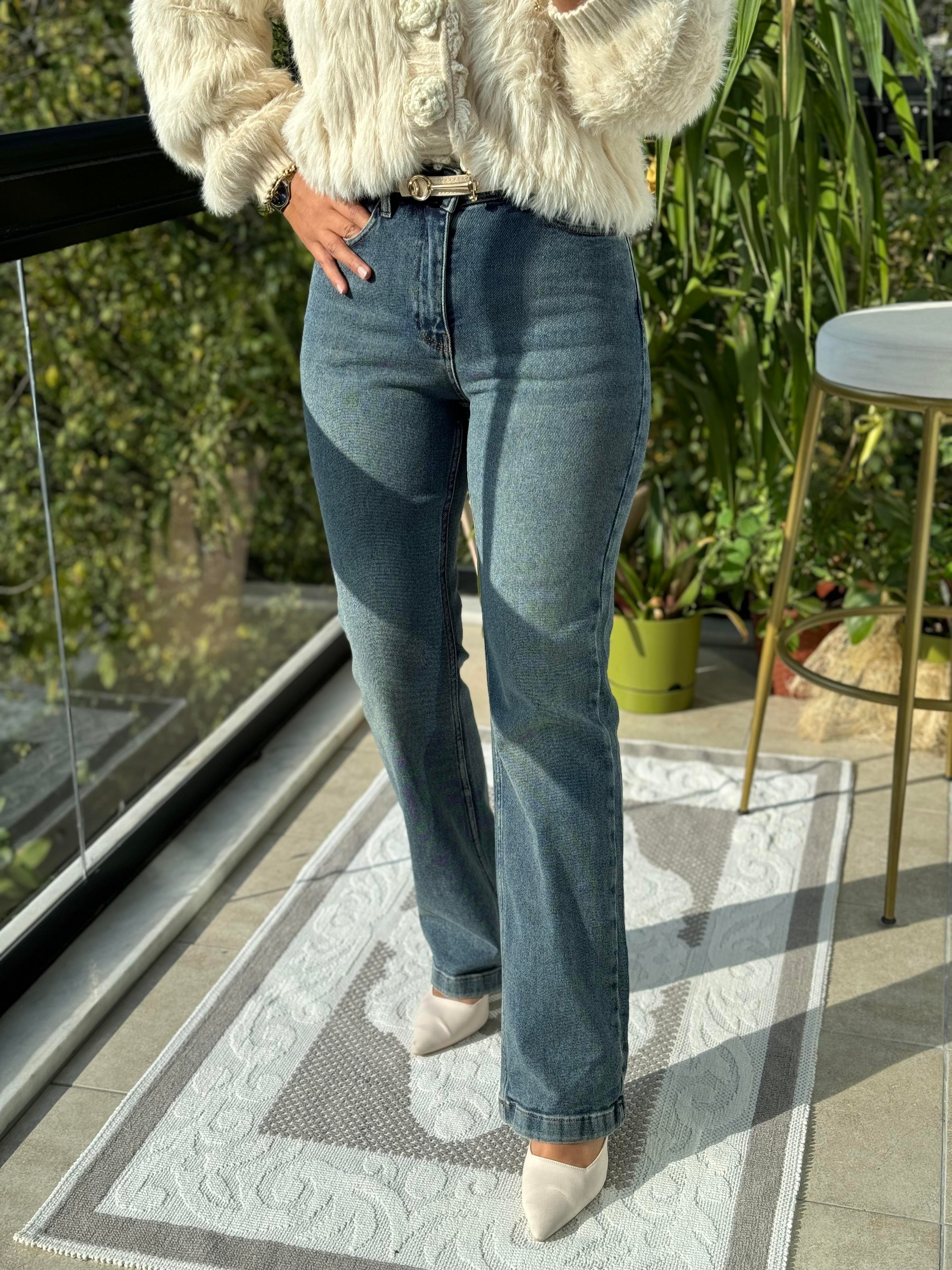 Bol Paça Relax Kot Pantolon Yeşil Yıkama