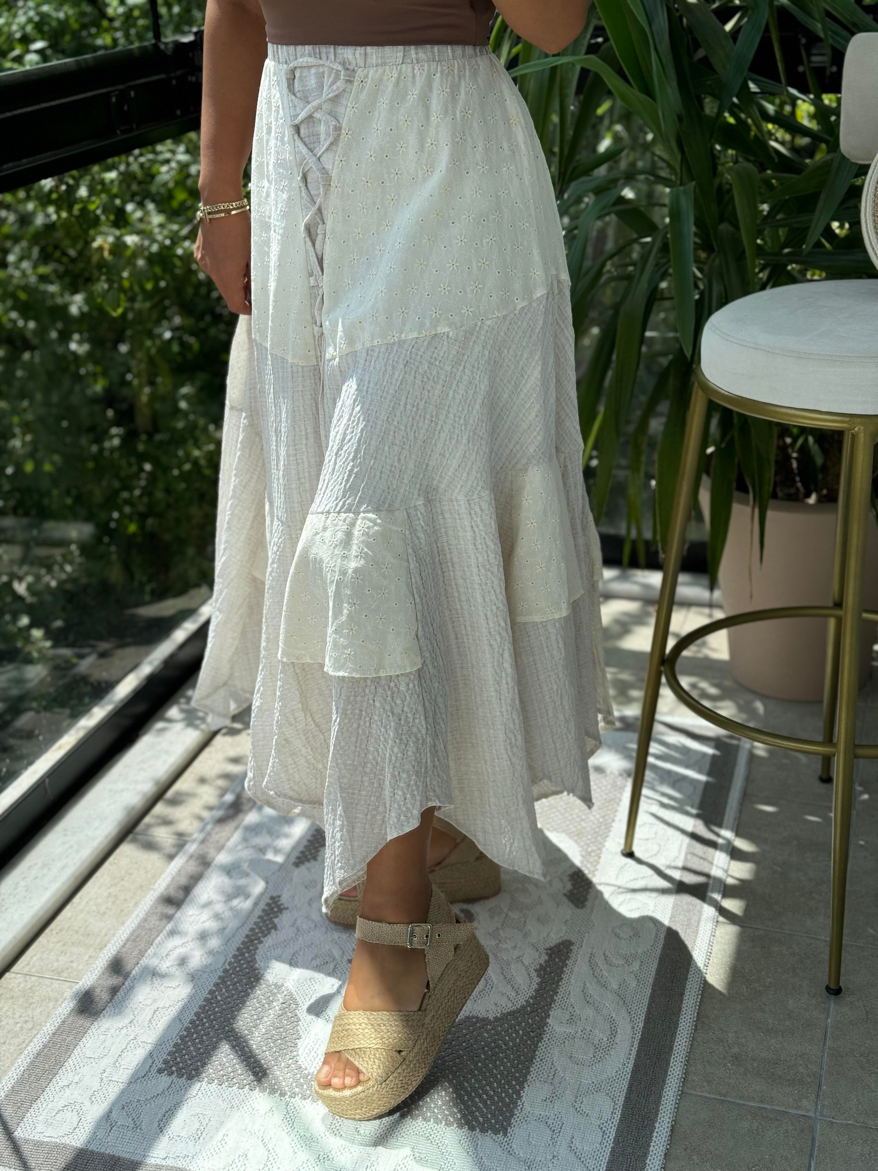 Brode Parçalı Etek Ekru