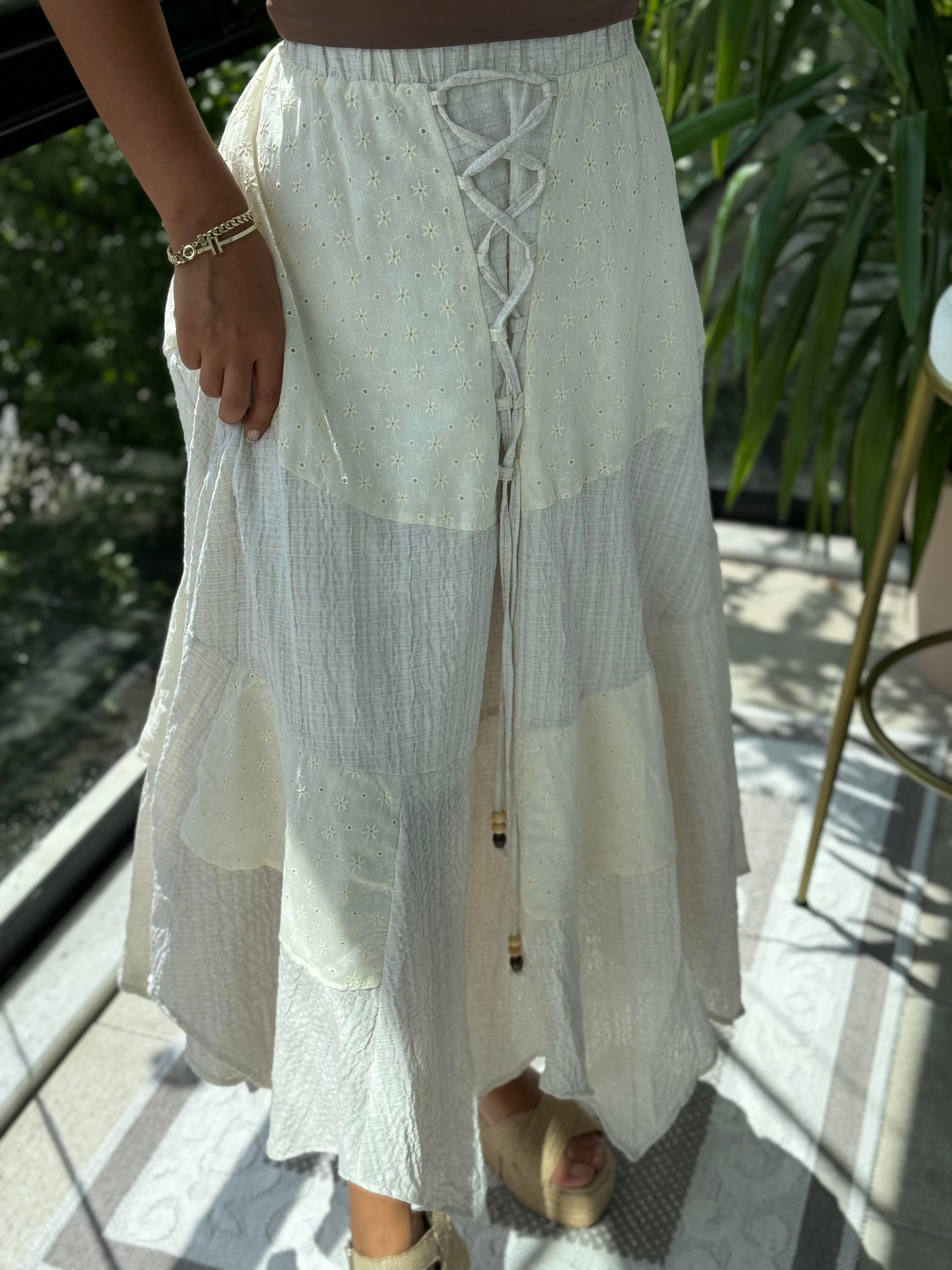 Brode Parçalı Etek Ekru