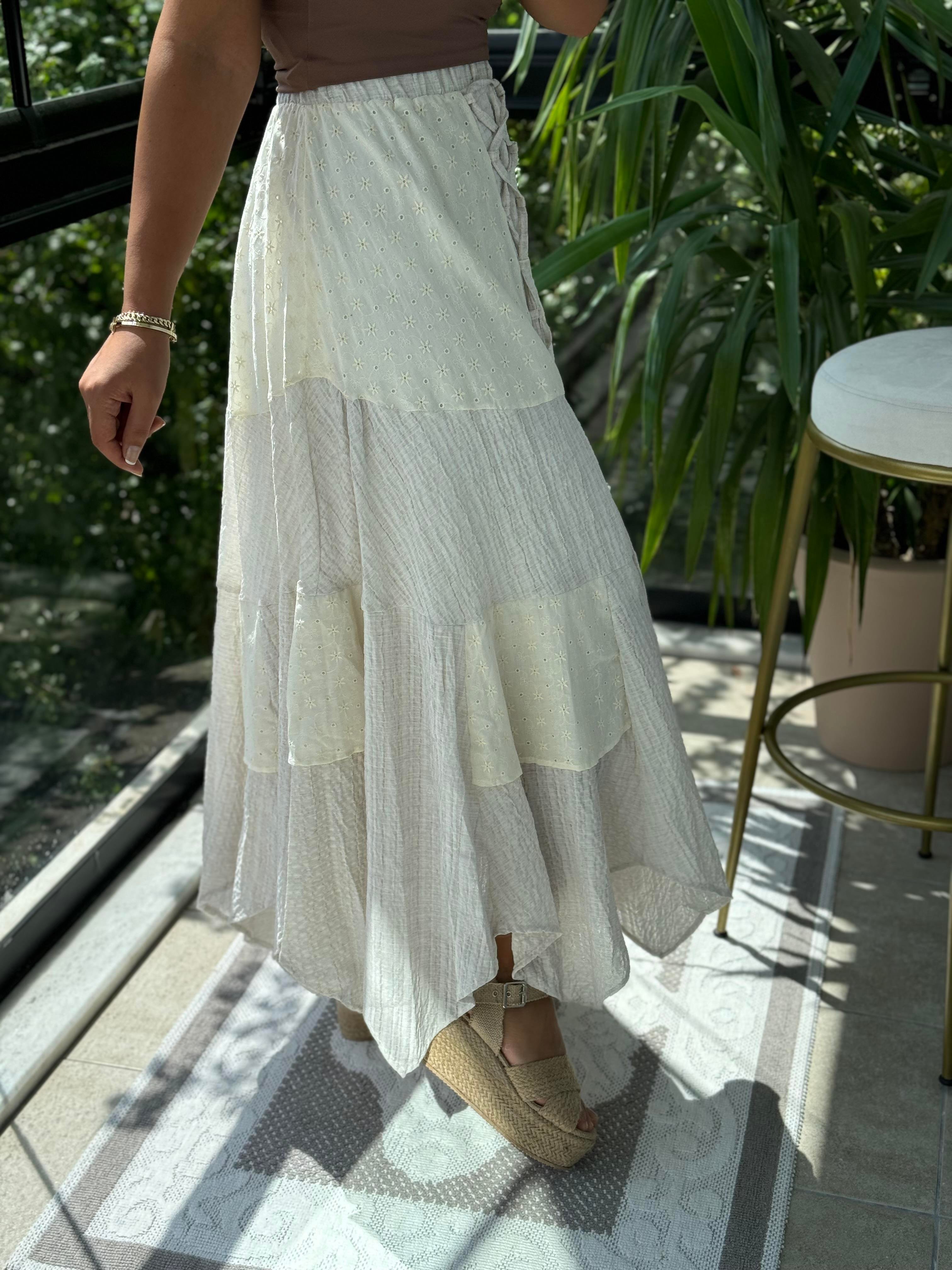 Brode Parçalı Etek Ekru