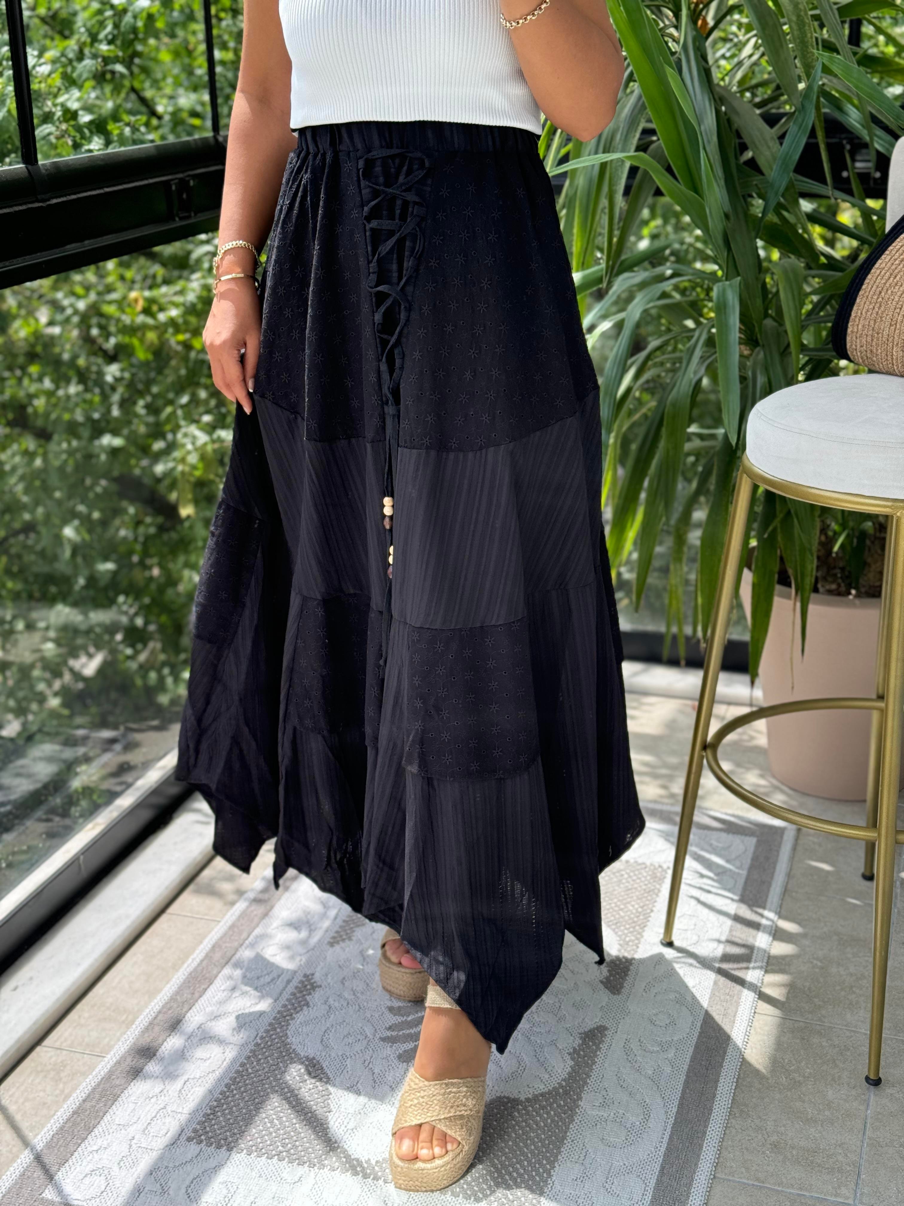 Brode Parçalı Etek Siyah